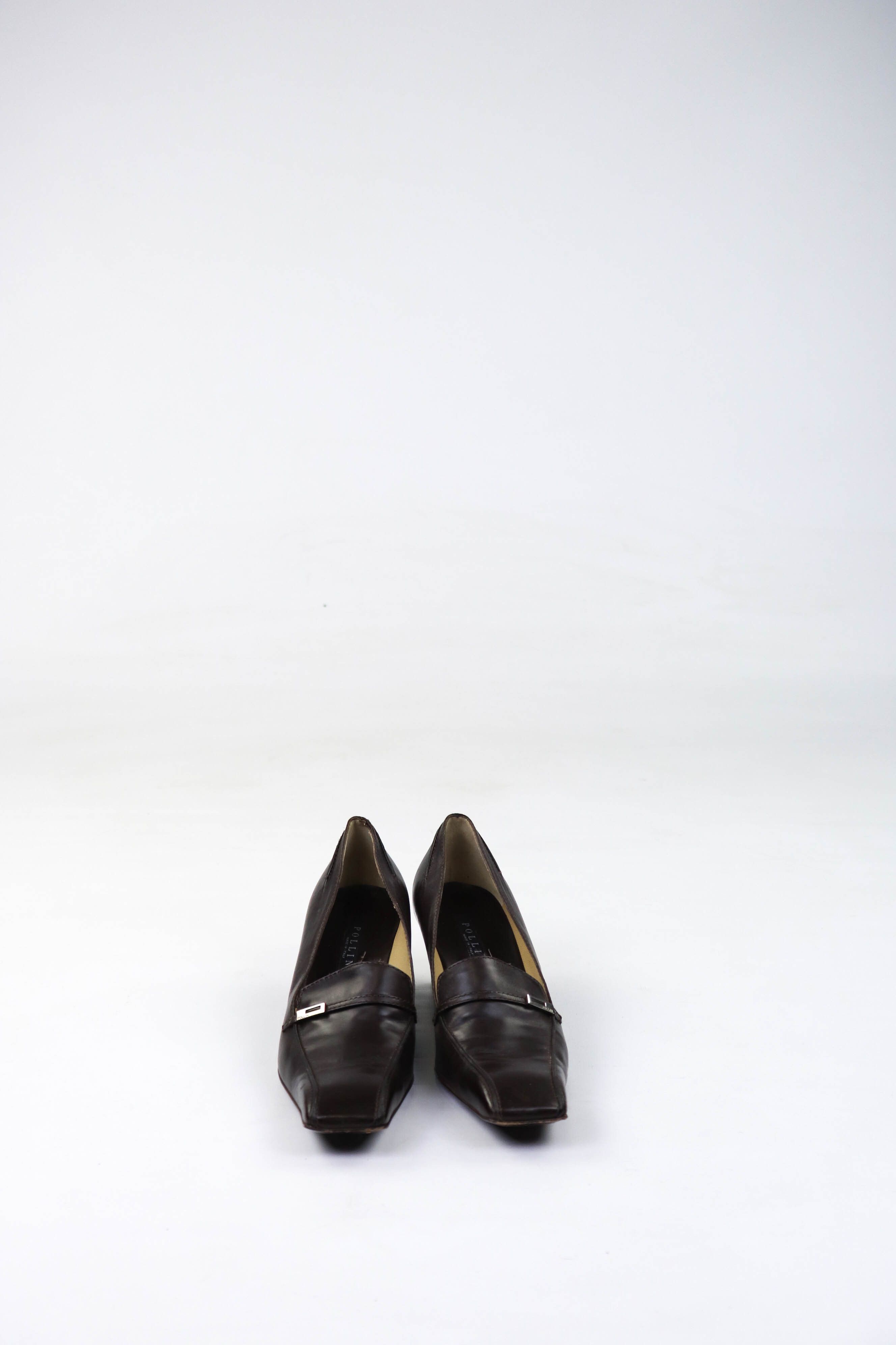 Pollini Vintage Pollini Made in Italy Brown Leather Square Toe Heels Size US 9 / IT 39 - 2 Thumbnail