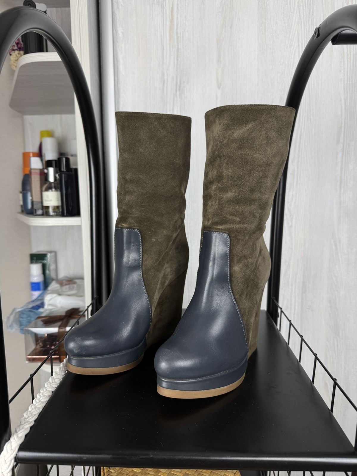 Jil Sander Jill Sander olive green suede and gray leather wedges Size US 6.5 / IT 36.5 - 6 Thumbnail