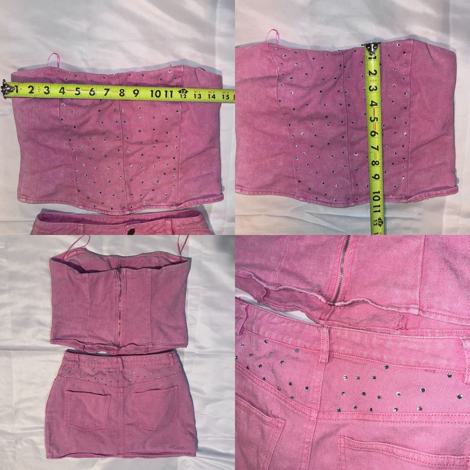 Vintage Lelis 2 Piece Outfit Set - Pink Rhinestone Crop Top Skirt XS/S - Floral Bohemian Beach Party Crop Top Included Womens Size S / US 4 / IT 40 - 8 Thumbnail