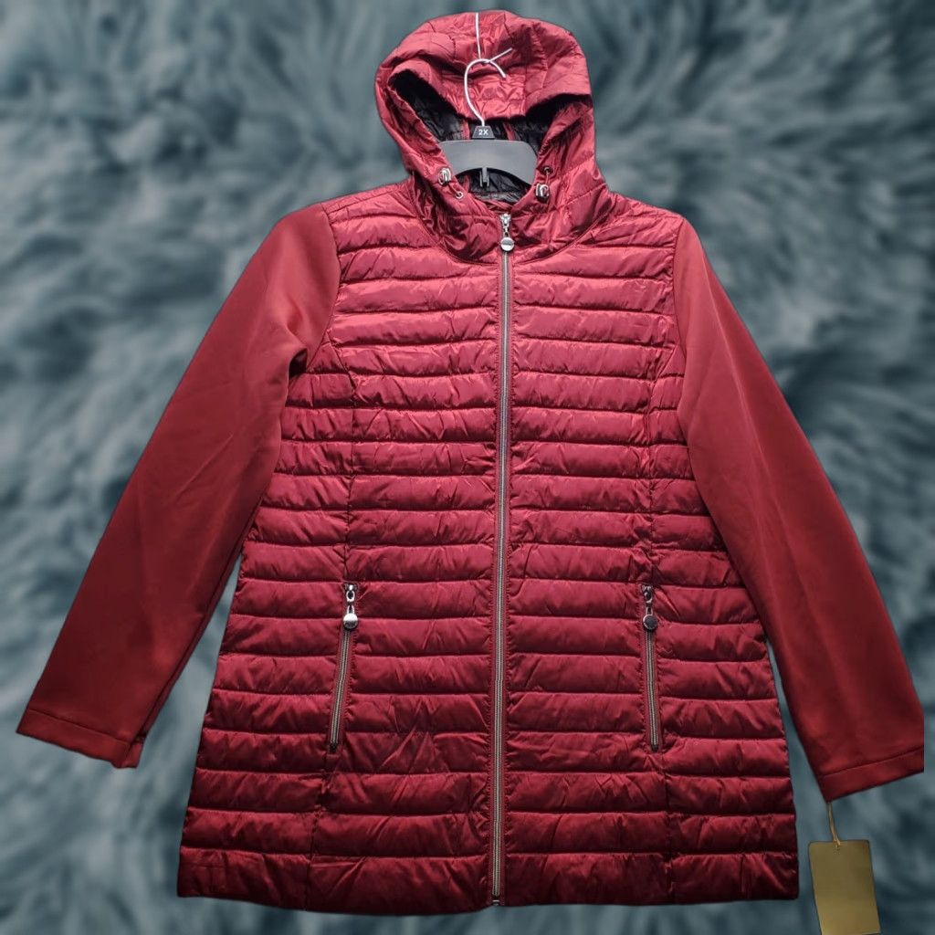 CO Laurier & Co Puffer Jacket Women M Dark Red Quilted Hooded Outdoor Full Zip Shirt? Size M / US 6-8 / IT 42-44 - 1 Thumbnail