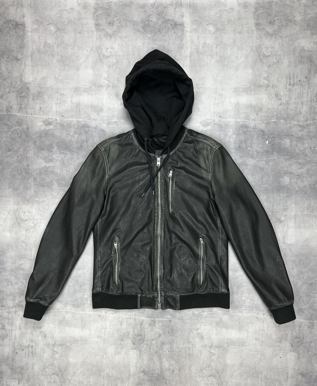 Allsaints ALL SAINTS Leather Jacket Black Biker Bomber Hooded ABBOT L Size US L / EU 52-54 / 3 - 1 Thumbnail