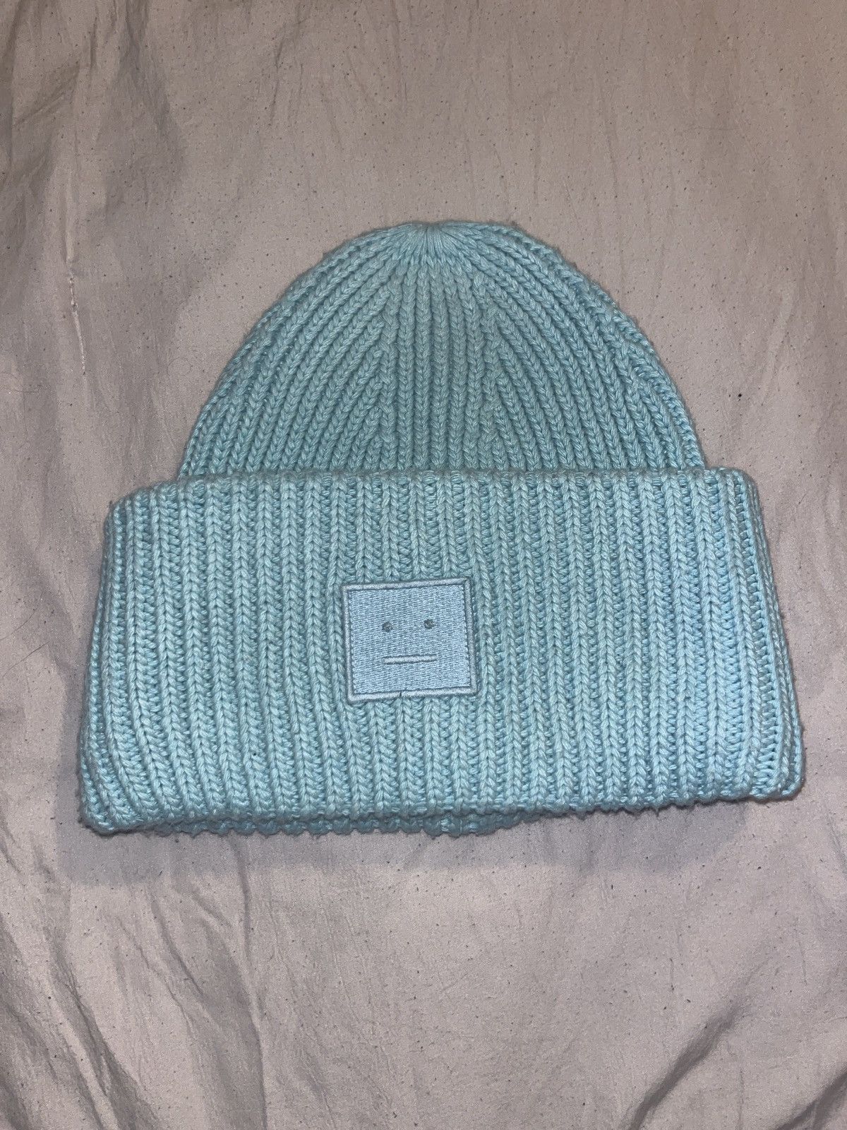 Acne Studios Mint Blue Ribbed Wool Blend Cuffed Beanie Acne Studios - Kriv Merino Beanie in Ice Blue – gravitypope main image 4