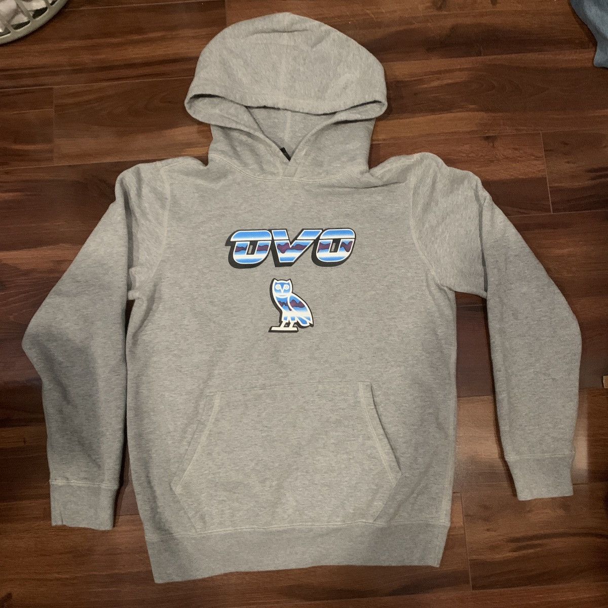 image of Ovo Octobers Very Own Liquid Chrome Owl Hoodie Blue Drake in Grey, Men's (Size XS)