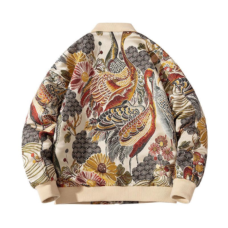 Floral Graphic Embroidery Jacket, Sukajan Souvenir Jacket Bombers