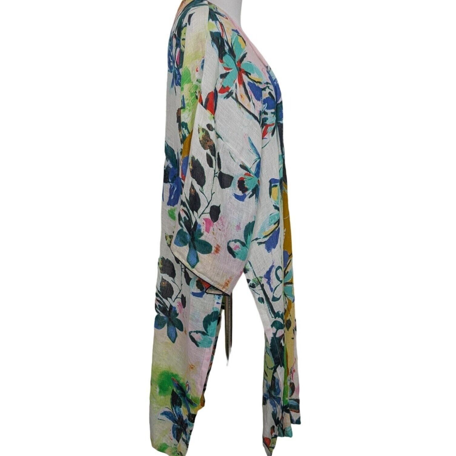 Anthropologie Petanu Pashma Floral Linen Duster Womens One Size White Size ONE SIZE - 4 Thumbnail