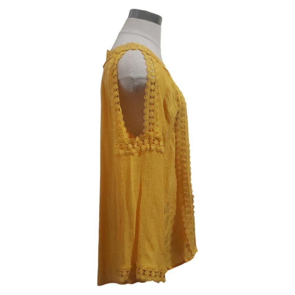Designer CT1812 Yellow Open Shoulder Lace Long Sleeve Blouse M Size M / US 6-8 / IT 42-44 - 2 Thumbnail