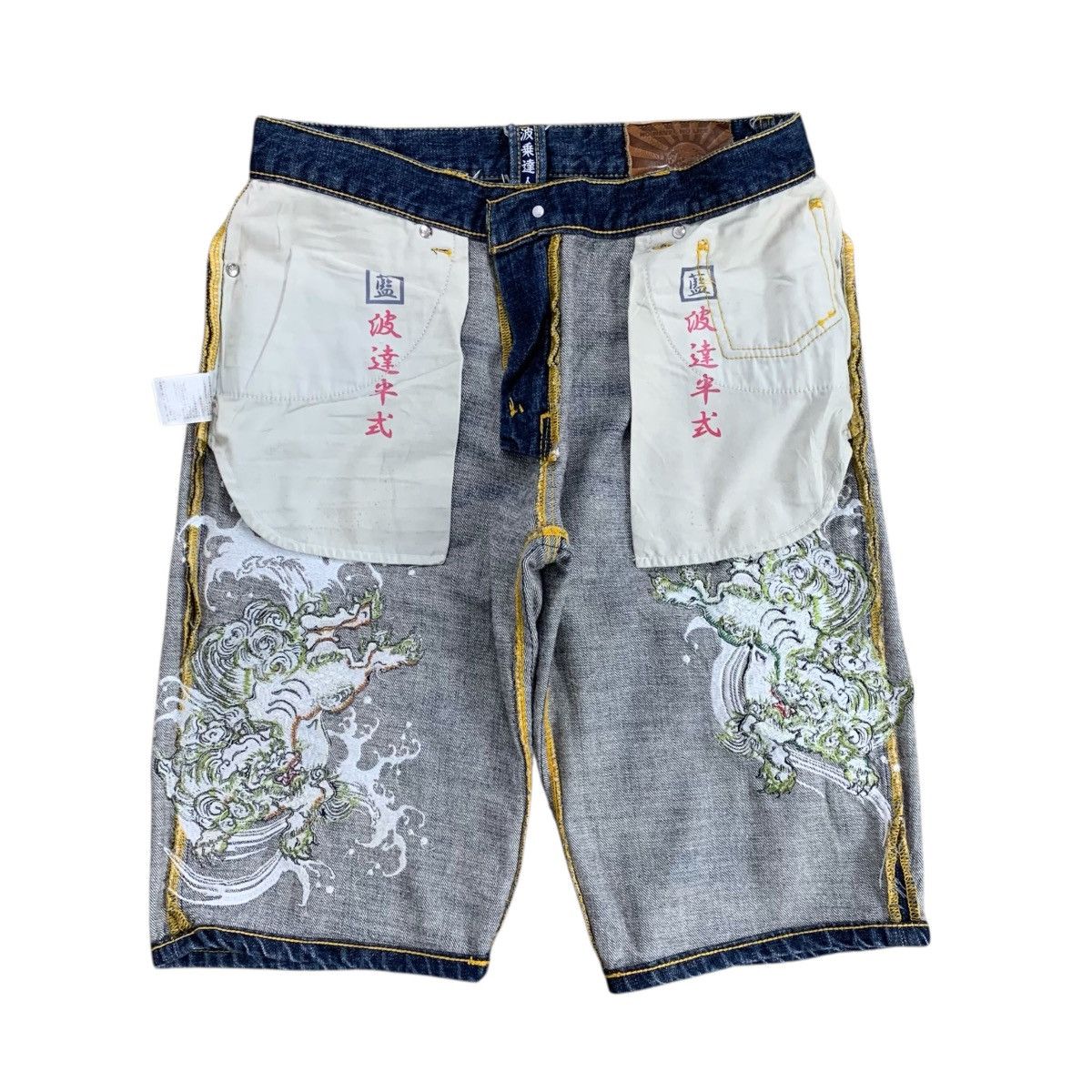 Japanese Brand Naminoritatsujin Karakuri Embroidered Jorts Denim Pants Size US 32 / EU 48 - 14 Thumbnail