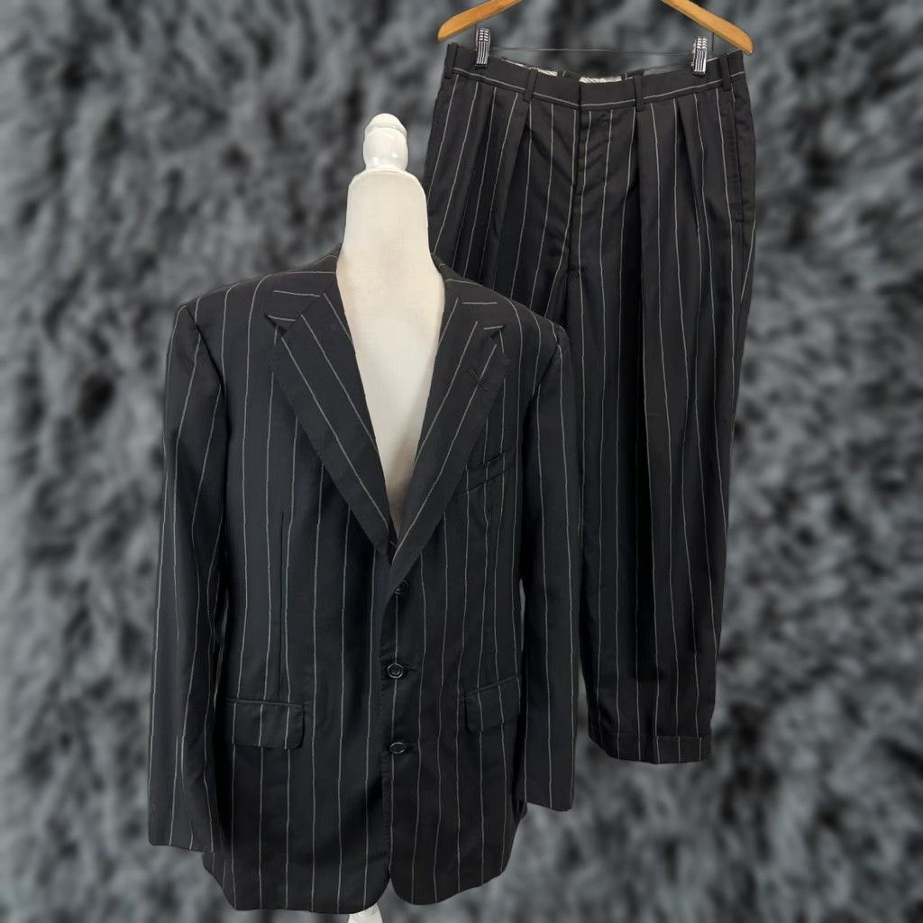 Vintage VINTAGE Edgar Pomeroy Suit 2 Piece 42L Black Pinstripe USA Mens *Flaw* Size 42R - 1 Thumbnail
