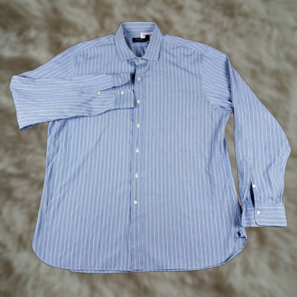 Ralph Lauren Ralph Lauren Dress Shirt Mens 17.5 Blue Striped Button Up Long Sleeve Non-Iron Casual Business Classic Mens Size 17.5 Blue Size 46R - 1 Thumbnail