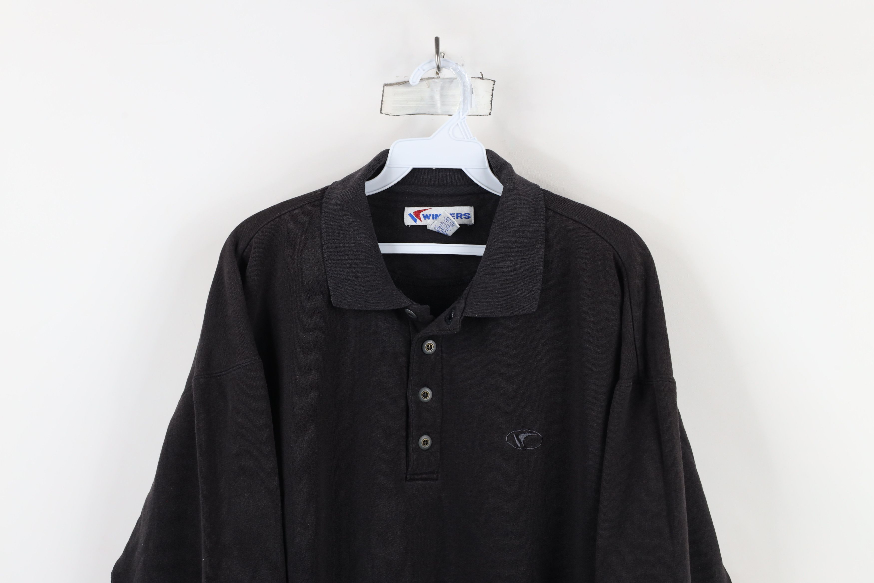 Vintage Vintage 90s Streetwear Collared Pullover Sweatshirt Black Size US L / EU 52-54 / 3 - 2 Thumbnail