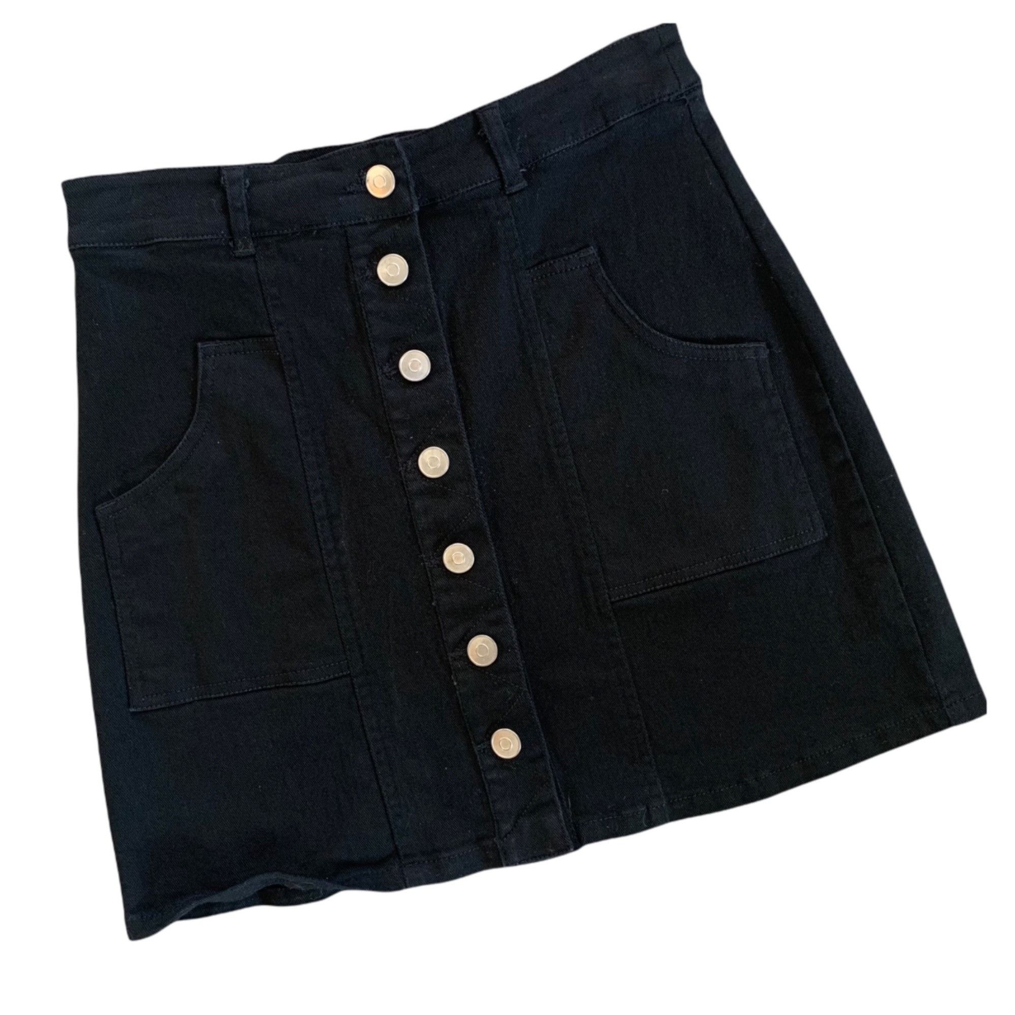 Other Altar'd State Black Denim Button Front Mini Skirt With Pocke Size 28" / US 6 / IT 42 - 1 Thumbnail