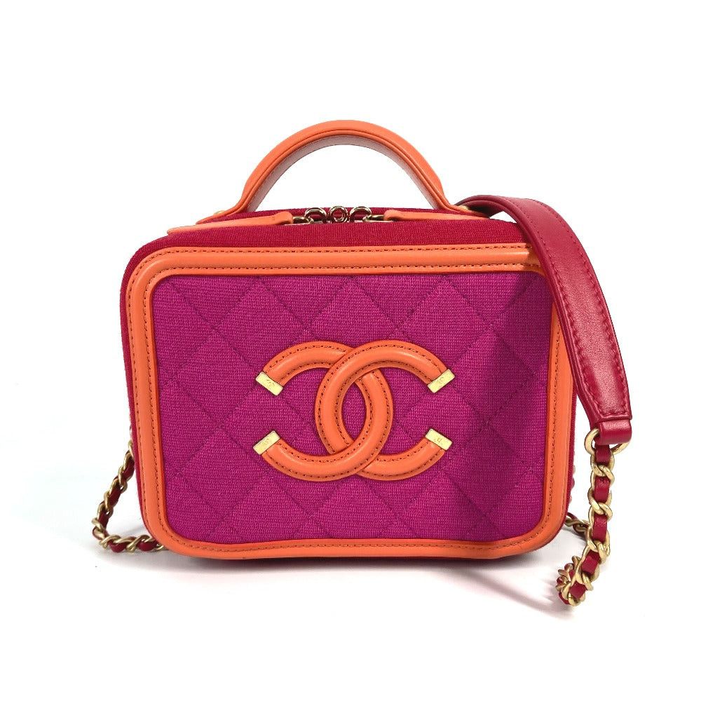 Chanel Coma Mark Diagonal Hanging (E.g. Of A Rocket) Cc Filigree Vanity Bag 2 Way Chain Shoulder Canvas/leather Women Red in Orange
