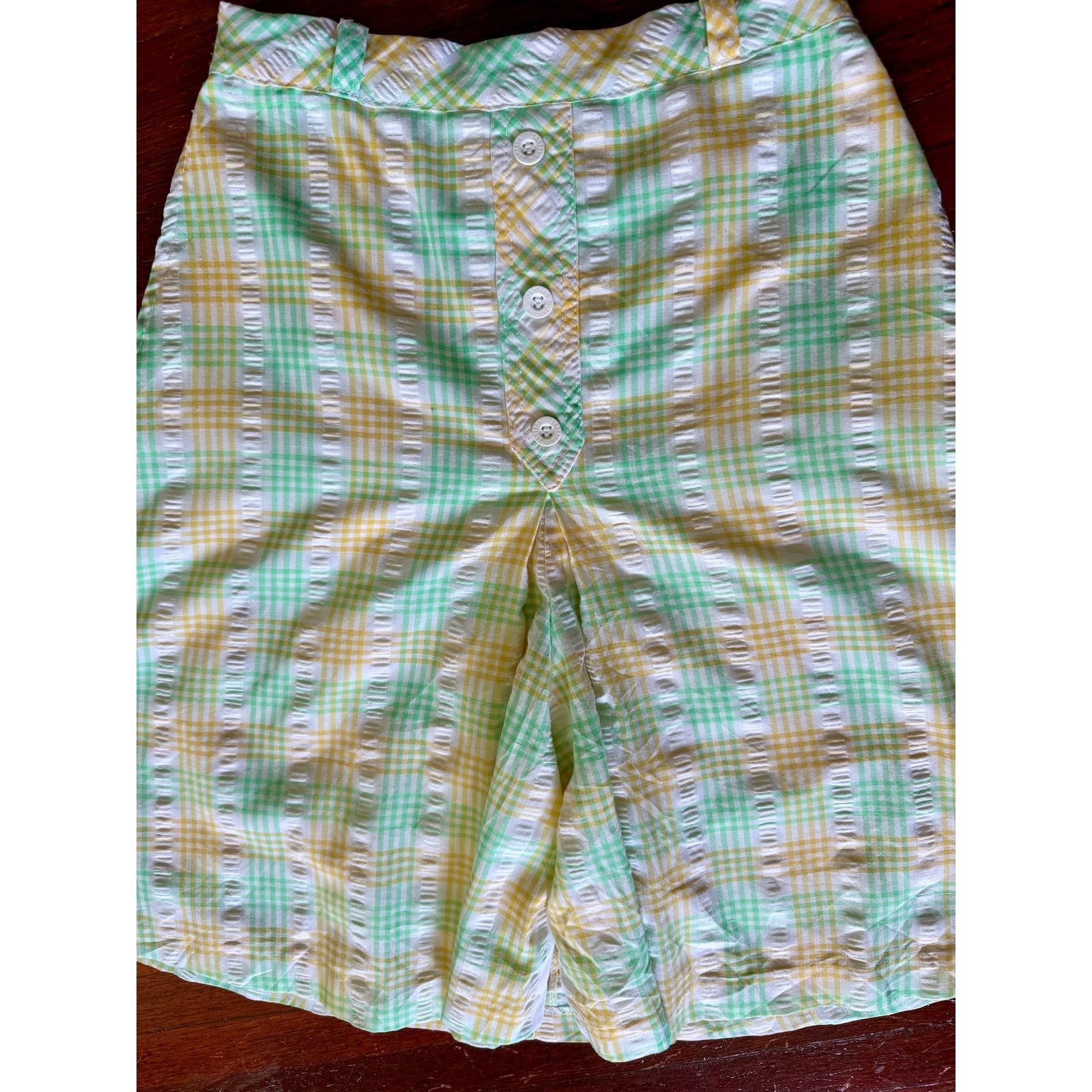 Jantzen Vintage Seersucker White Green Plaid High Waisted Shorts XS Size 25" / US 0 / IT 36 - 3 Thumbnail