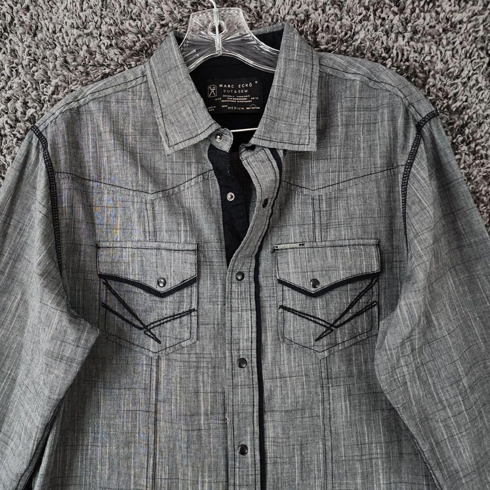 Marcs VINTAGE Marc Ecko Shirt Mens Gray Long Sleeve Button-Up Snap Size M Size US M / EU 48-50 / 2 - 3 Thumbnail