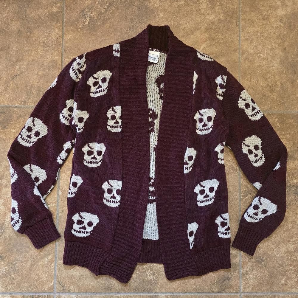 Designer Burgundy White Skull Infiniti Cardigan Long Sleeve Size XL / US 12-14 / IT 48-50 - 1 Thumbnail