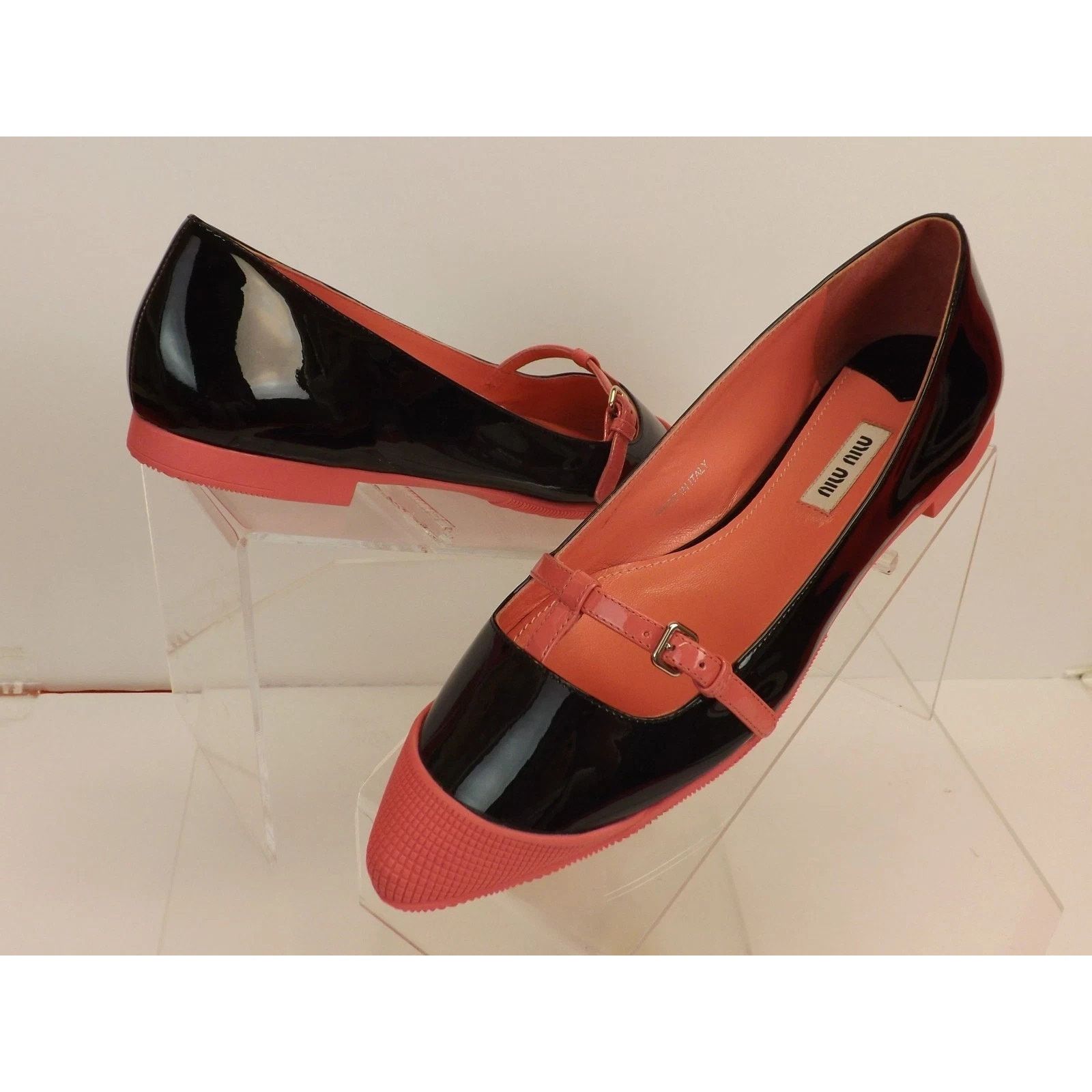 Miu Miu MIU MIU PRADA 5F95 BLACK PATENT LEATHER PINK BUCKLE FLATS 38 Size US 8 / IT 38 - 6 Thumbnail