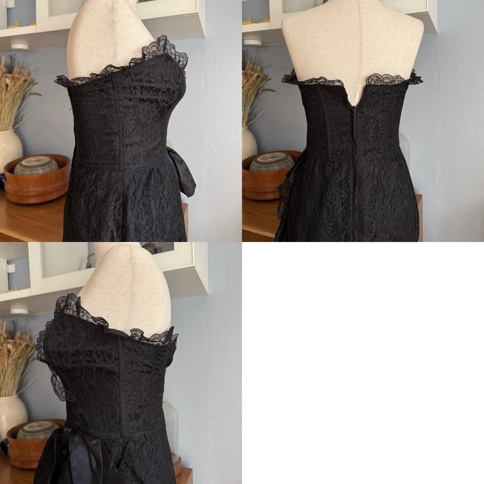 Jessica McClintock Vtg 80’s Gunne Sax Strapless Black Lace Prom Dress Bow Ruffles XS Goth Whimsy Size XS / US 0-2 / IT 36-38 - 8 Thumbnail