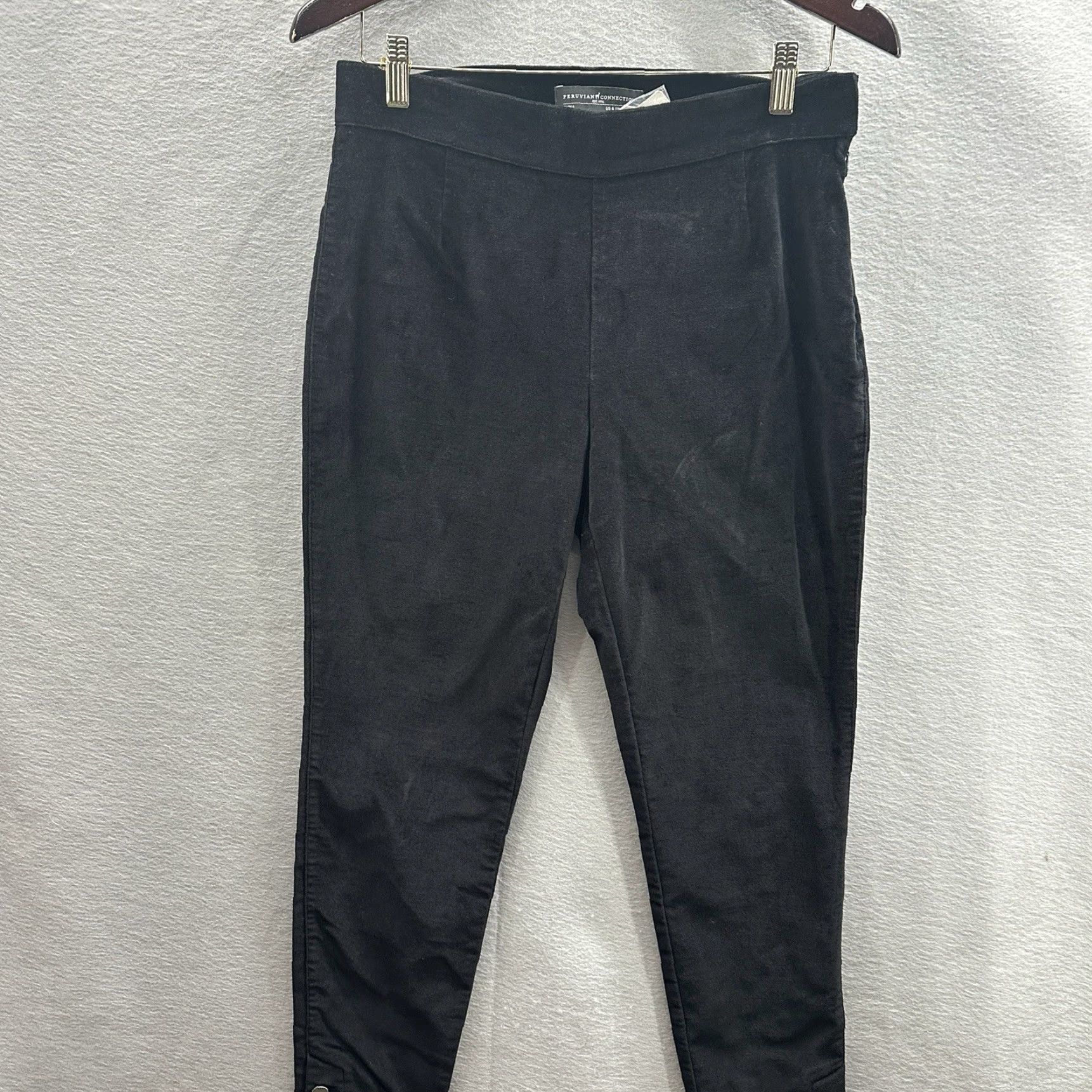 Vintage Peruvian Connection Pants Womens 6 Black Knit Cotton Spandex Flat Front Skinny Ankle Capris 6 Regular Womens Size 6 Size 28" / US 6 / IT 42 - 2 Thumbnail