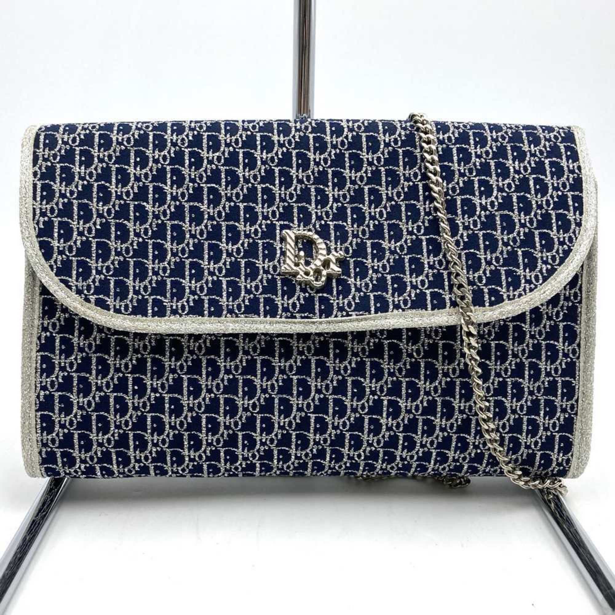 Dior Christian Dior Chain Shoulder Bag Glitter Thread Canvas Navy Women's Size ONE SIZE - 1 Thumbnail