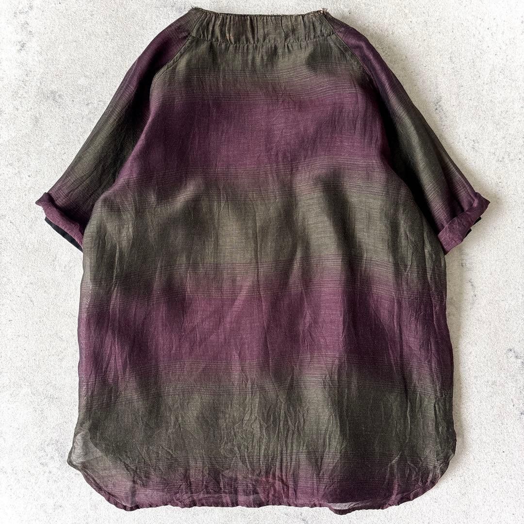 Kaptain Sunshine Reversible Wool/Silk Burgundy Olive Gradient Leather Tunic Size US M / EU 48-50 / 2 - 2 Thumbnail