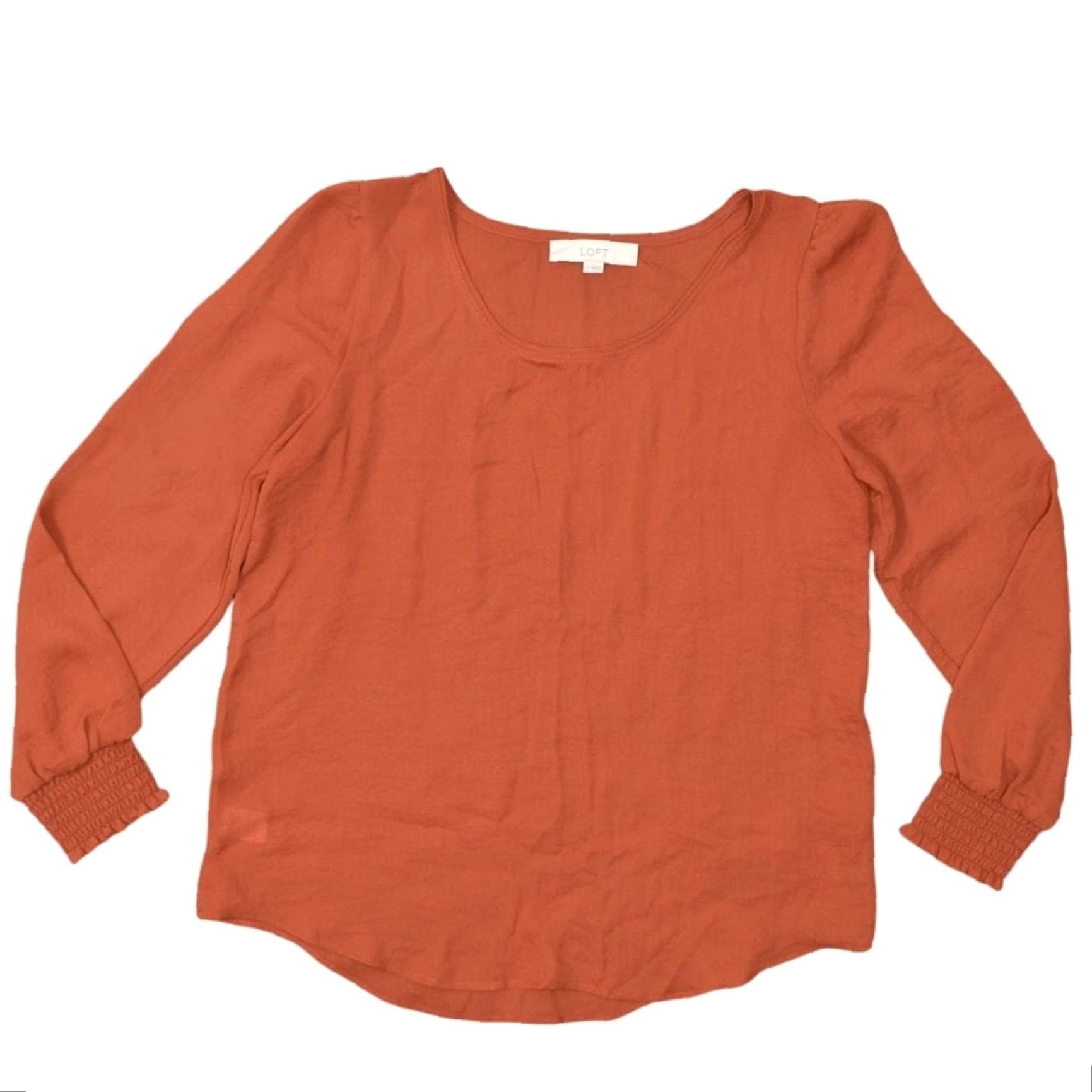 Loft Loft Women's Orange Polyester Blouse Small Long Sleeve Crew Neck Solid Top Size S / US 4 / IT 40 - 2 Thumbnail
