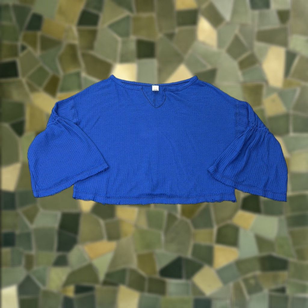 Vintage We The Free Sweater Womens Medium Blue Waffle Knit Thermal Bell Sleeve Cropped Size M / US 6-8 / IT 42-44 - 1 Thumbnail