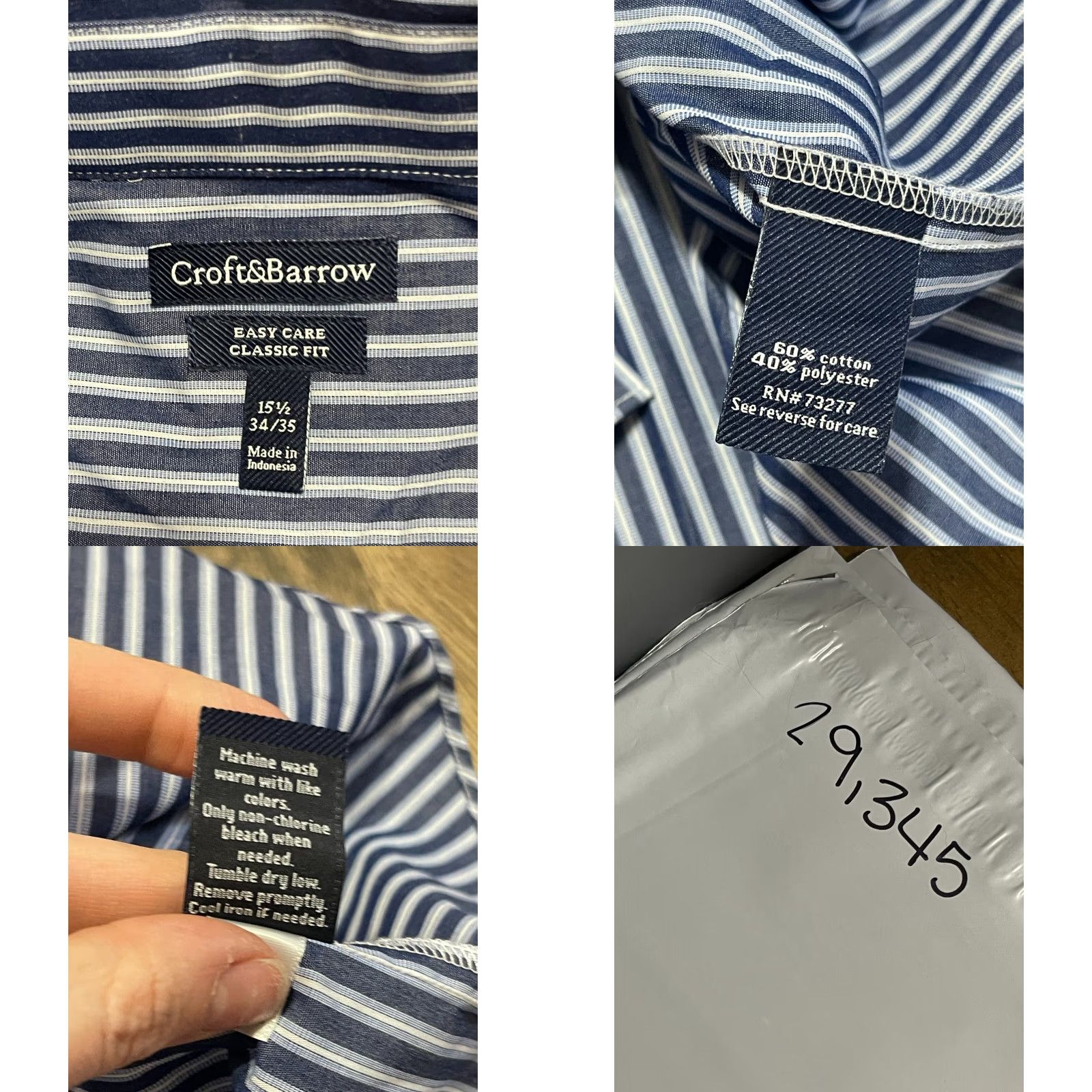Vintage Croft & Barrow Shirt Men's 15.5 34/35 Blue White Striped Button Down Classic Size US L / EU 52-54 / 3 - 8 Thumbnail