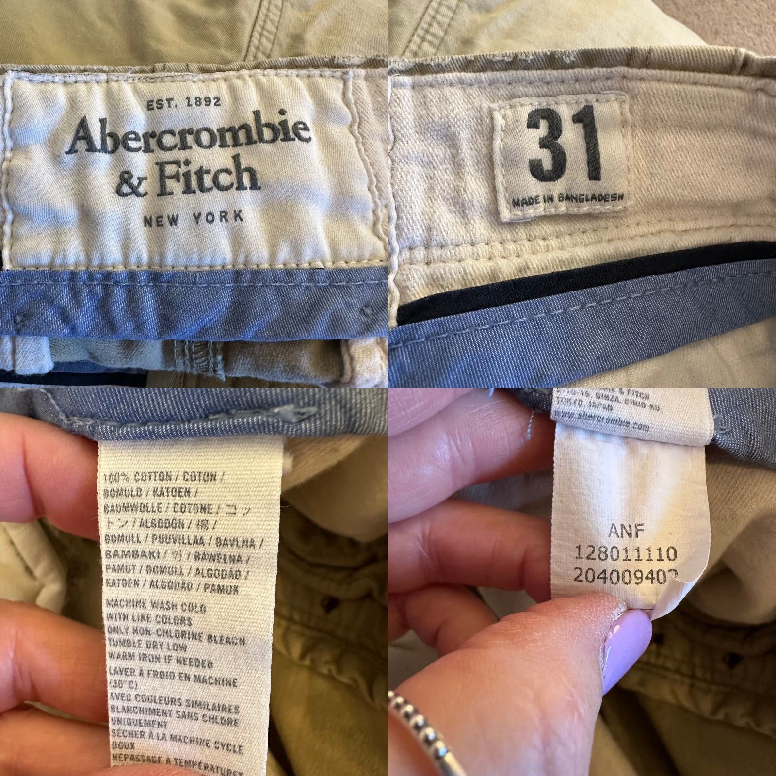 Abercrombie & Fitch Abercrombie & Fitch Mens Khaki Chino Shorts Tan 31 Cotton Twill Casual Beige Logo Pocket Slim 8in Inseam Size US 31 - 8 Thumbnail