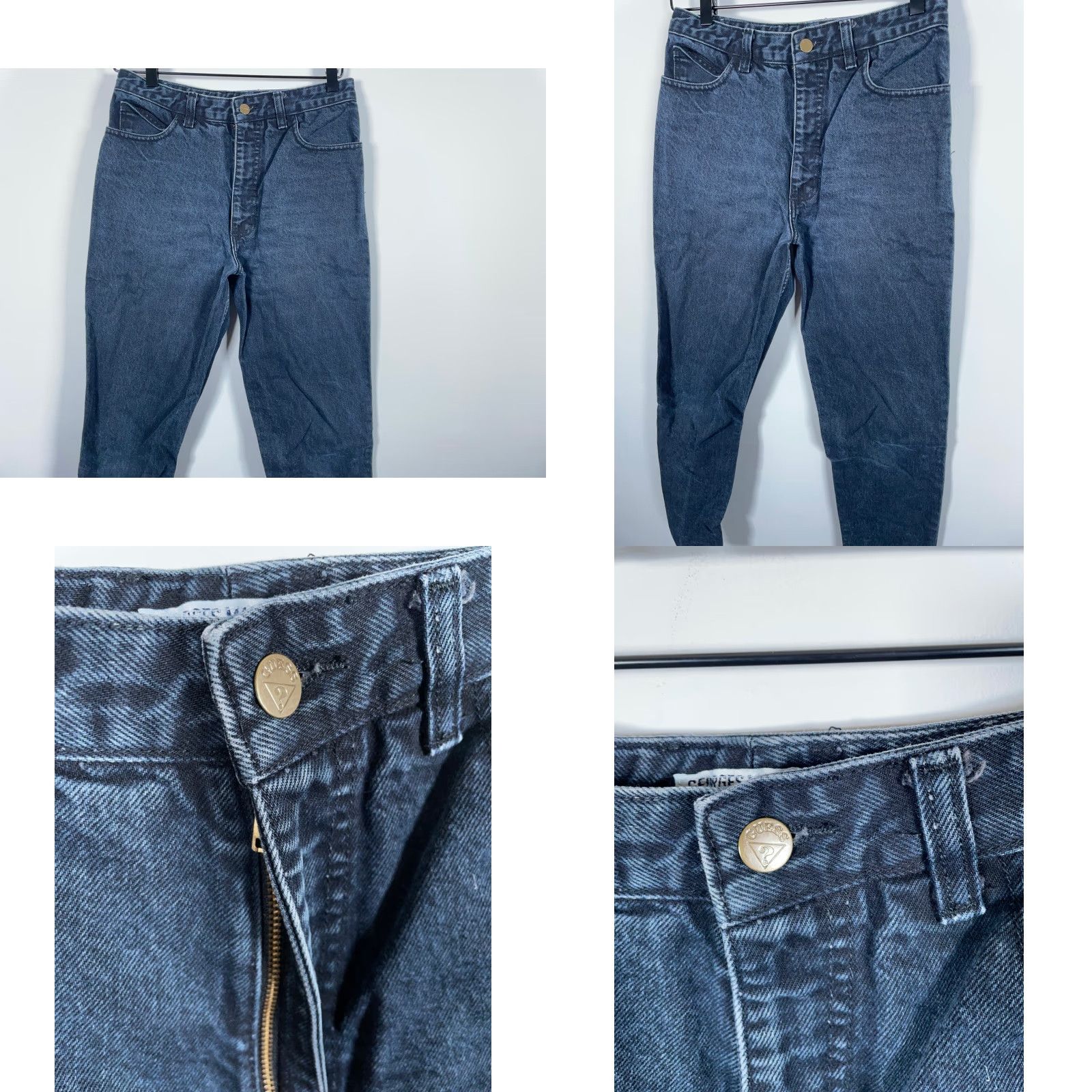 Guess VINTAGE Georges Marciano for Guess Jeans Women's 28 x 29 Dark Blue Tapered Jeans 90s Retro Hipster Size 28" / US 6 / IT 42 - 9 Thumbnail