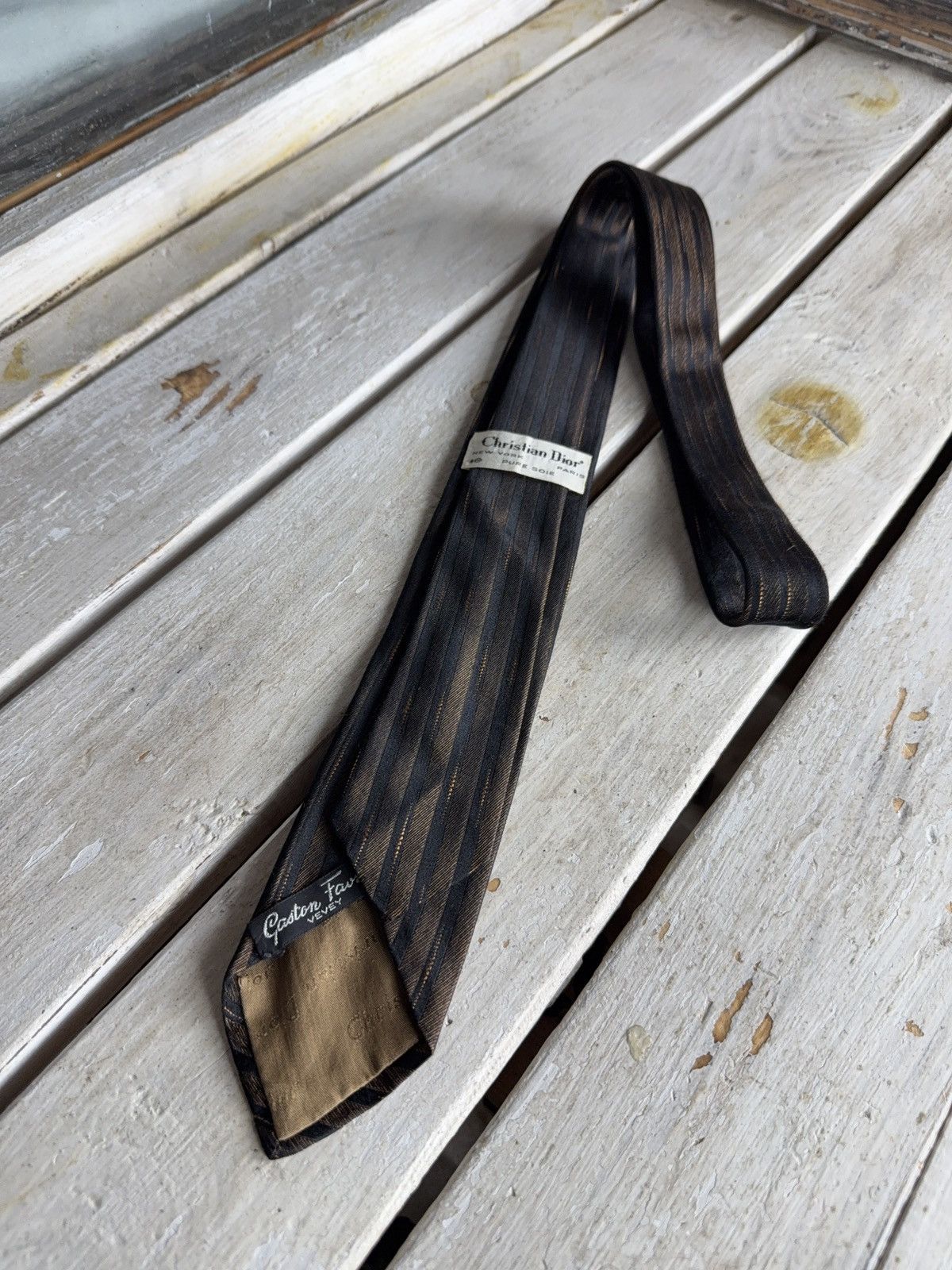 Christian Dior Monsieur 1980s Retro Christian Dior Silk Tie Brown Striped Vintage Size ONE SIZE - 2 Thumbnail