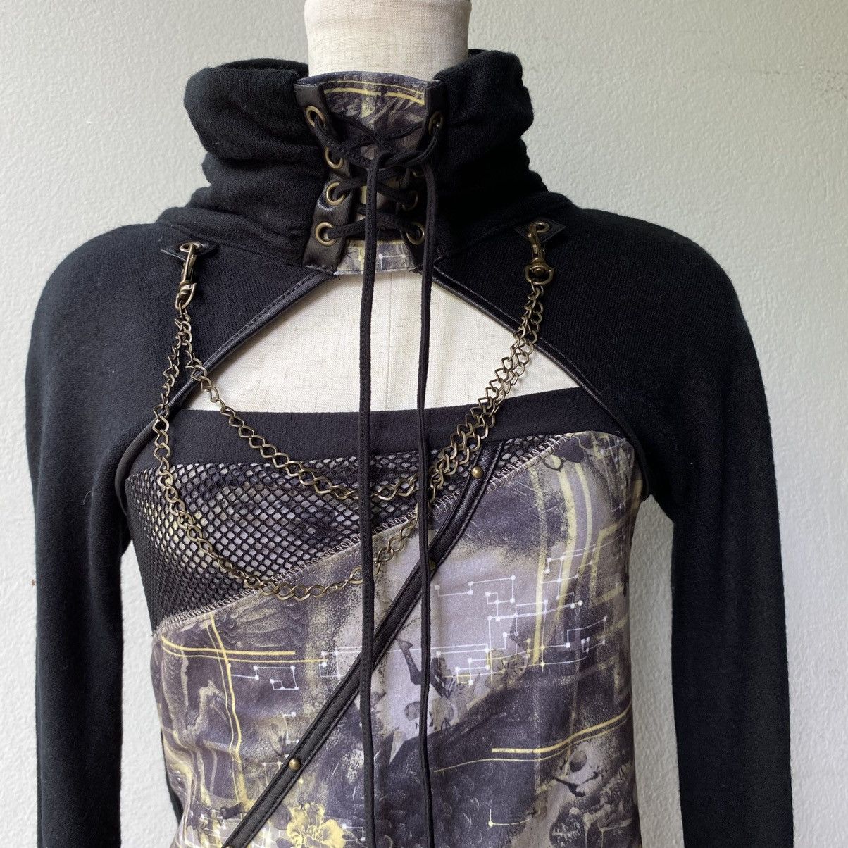 Japanese Brand OZZ CROCE Y2K Punk Black Dragon Print Layered Top Size S / US 4 / IT 40 - 5 Thumbnail