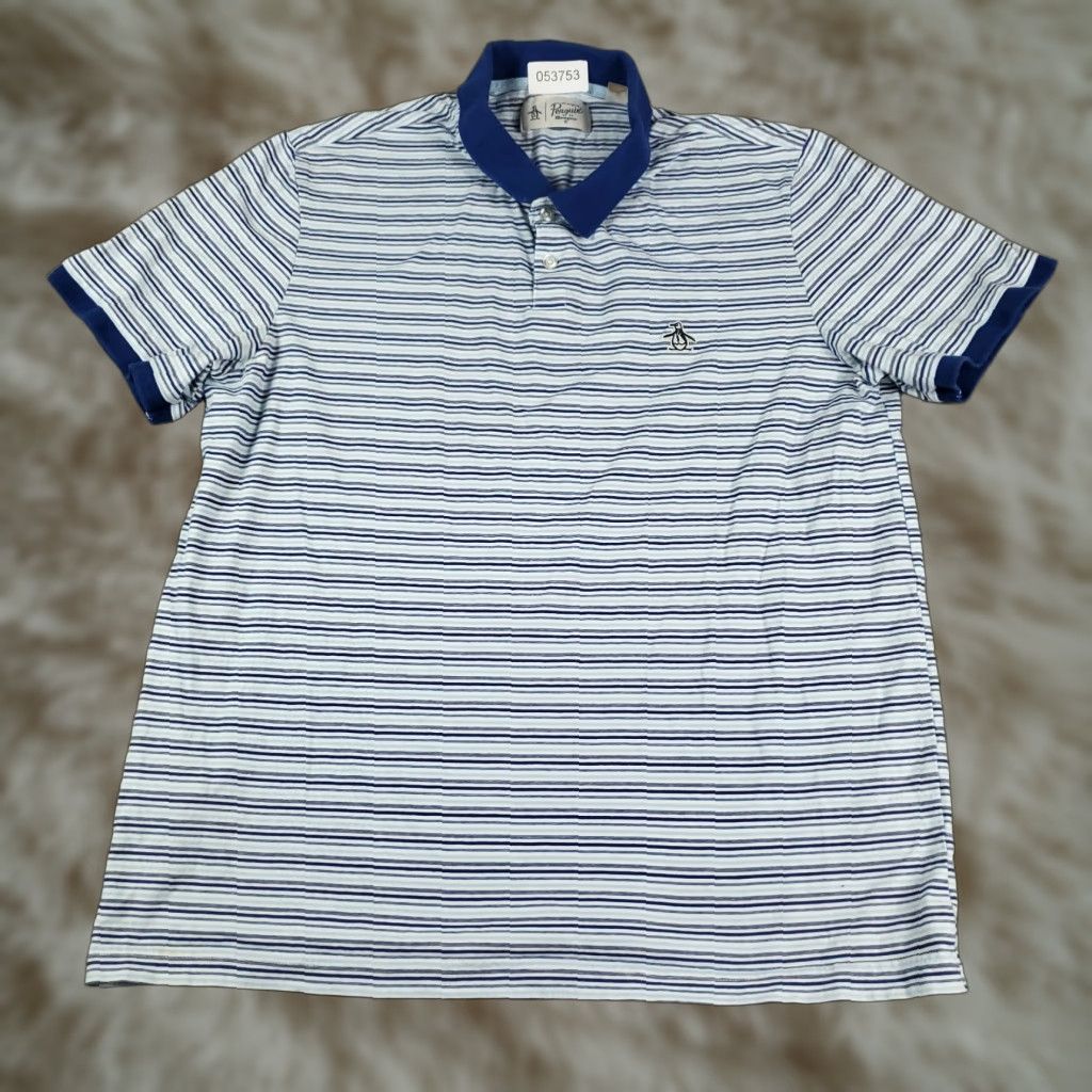 Original Penguin Original Penguin Polo Shirt Mens XL Blue Striped Short Sleeve Size US XL / EU 56 / 4 - 1 Thumbnail