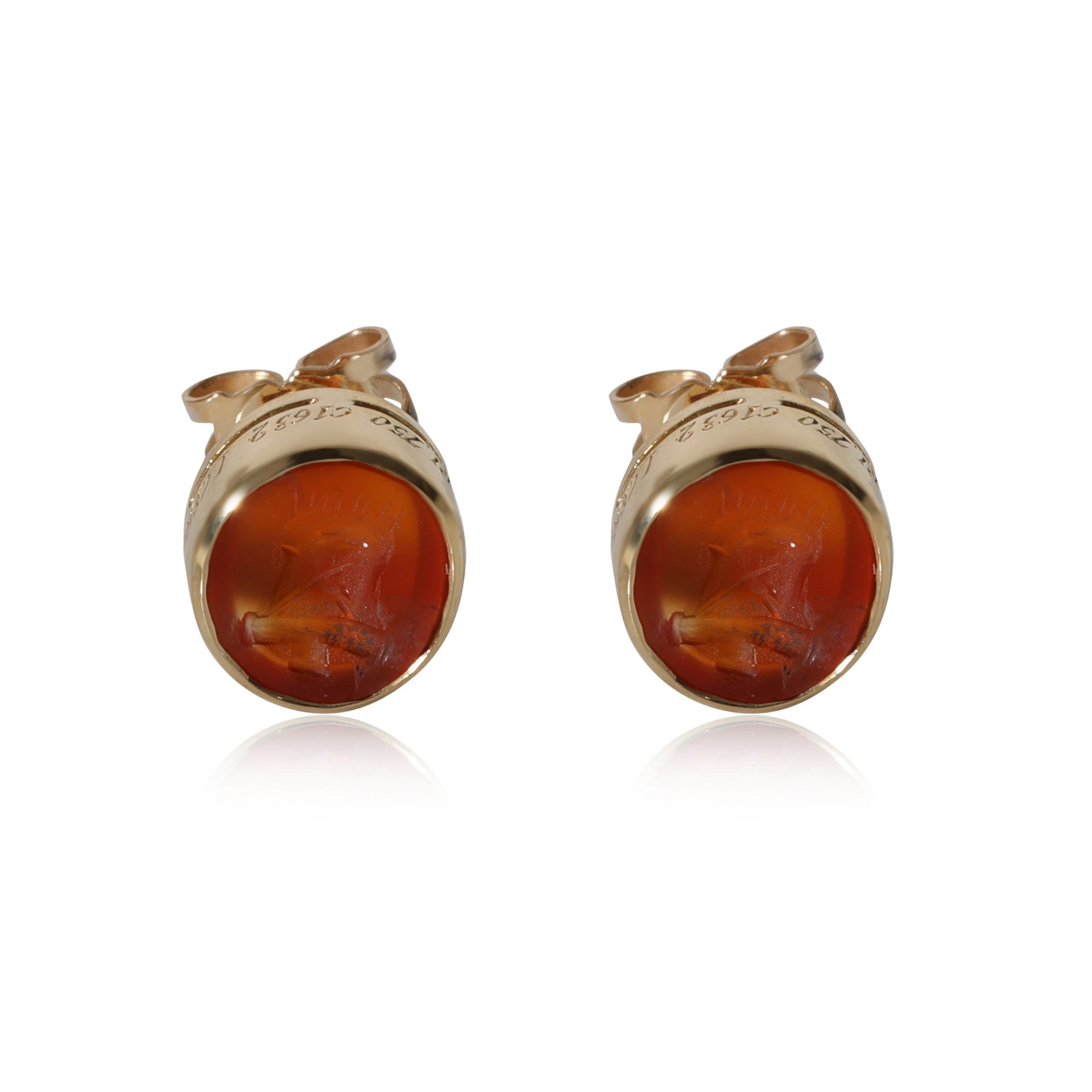 image of Bvlgari Vintage Carnelian Intaglio Ear Studs In 18K Yellow Gold, Women's