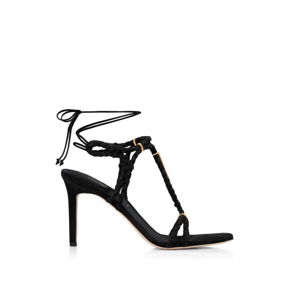 Tom Ford o1loc1c0326 W3729 Woven Suede Lily Sandals in Black Size US 9 / IT 39 - 1 Thumbnail
