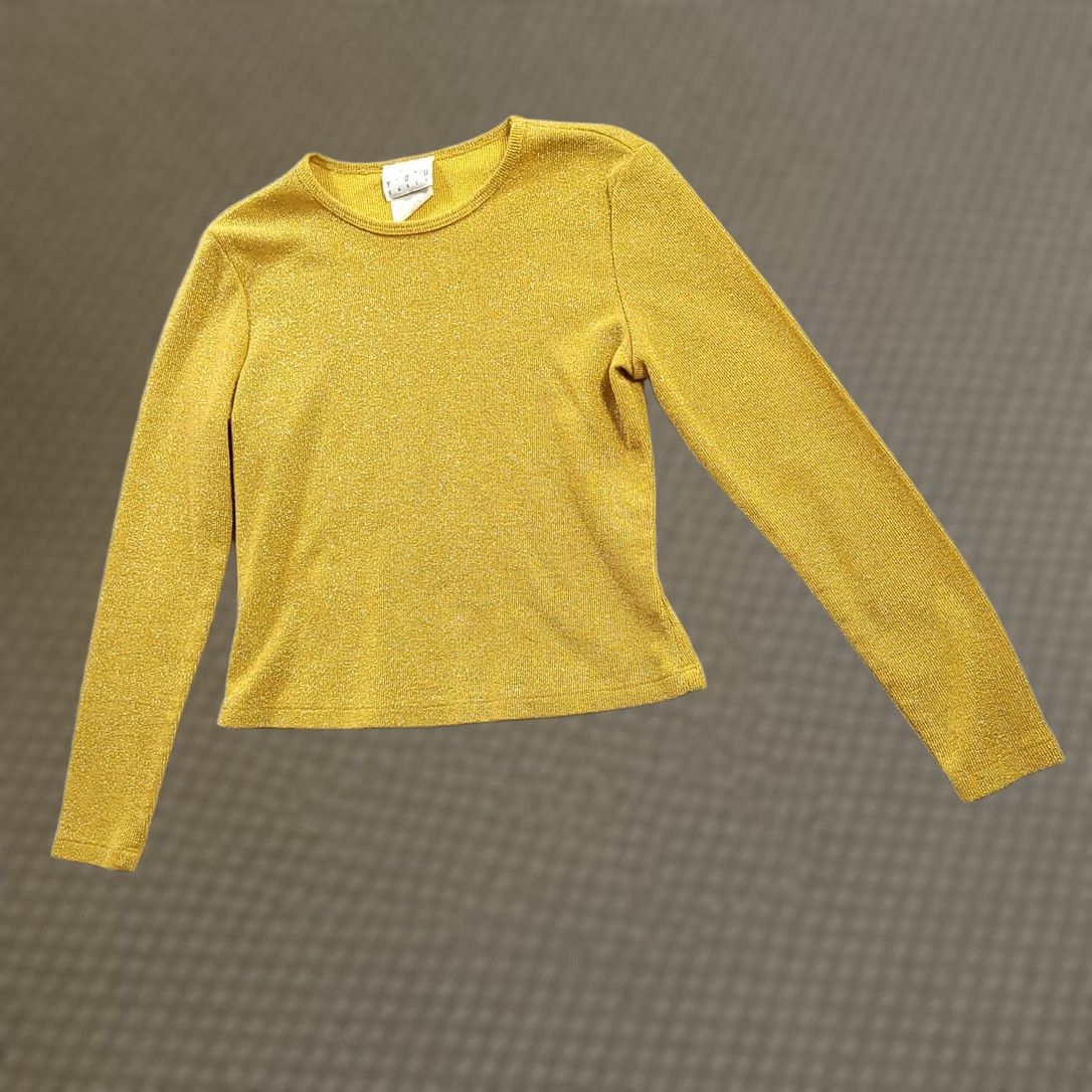 Vintage Vintage You Babes Top Medium Yellow Shimmer Crew Neck Long Sleeve Made in USA Size M / US 6-8 / IT 42-44 - 1 Thumbnail