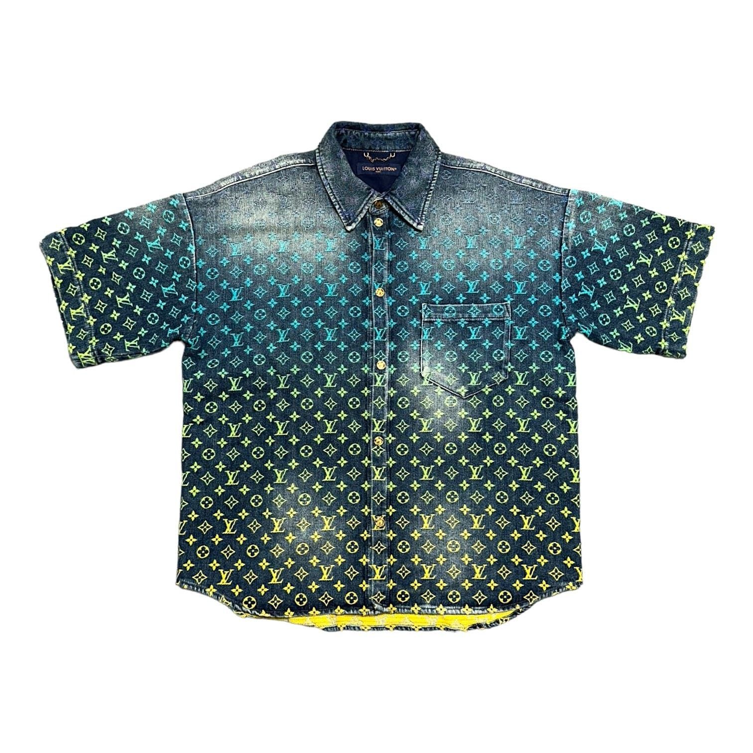 image of Louis Vuitton Rainbow Monogram Short-Sleeved Denim Shirt, Men's (Size XL)