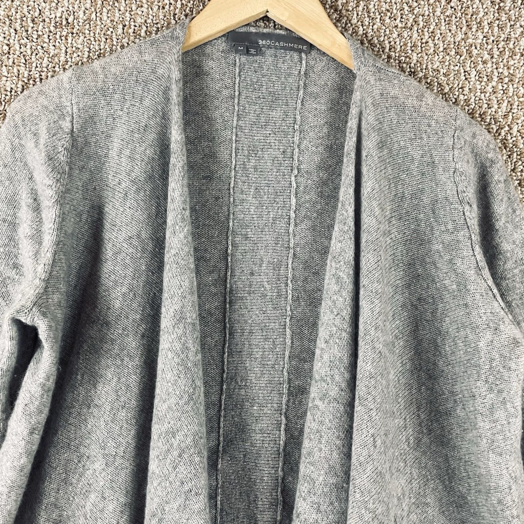 Vintage 360 Cashmere Cardigan Medium Women Open Fringe Boho Lagenlook Gray M Knit T135 Size M / US 6-8 / IT 42-44 - 5 Thumbnail