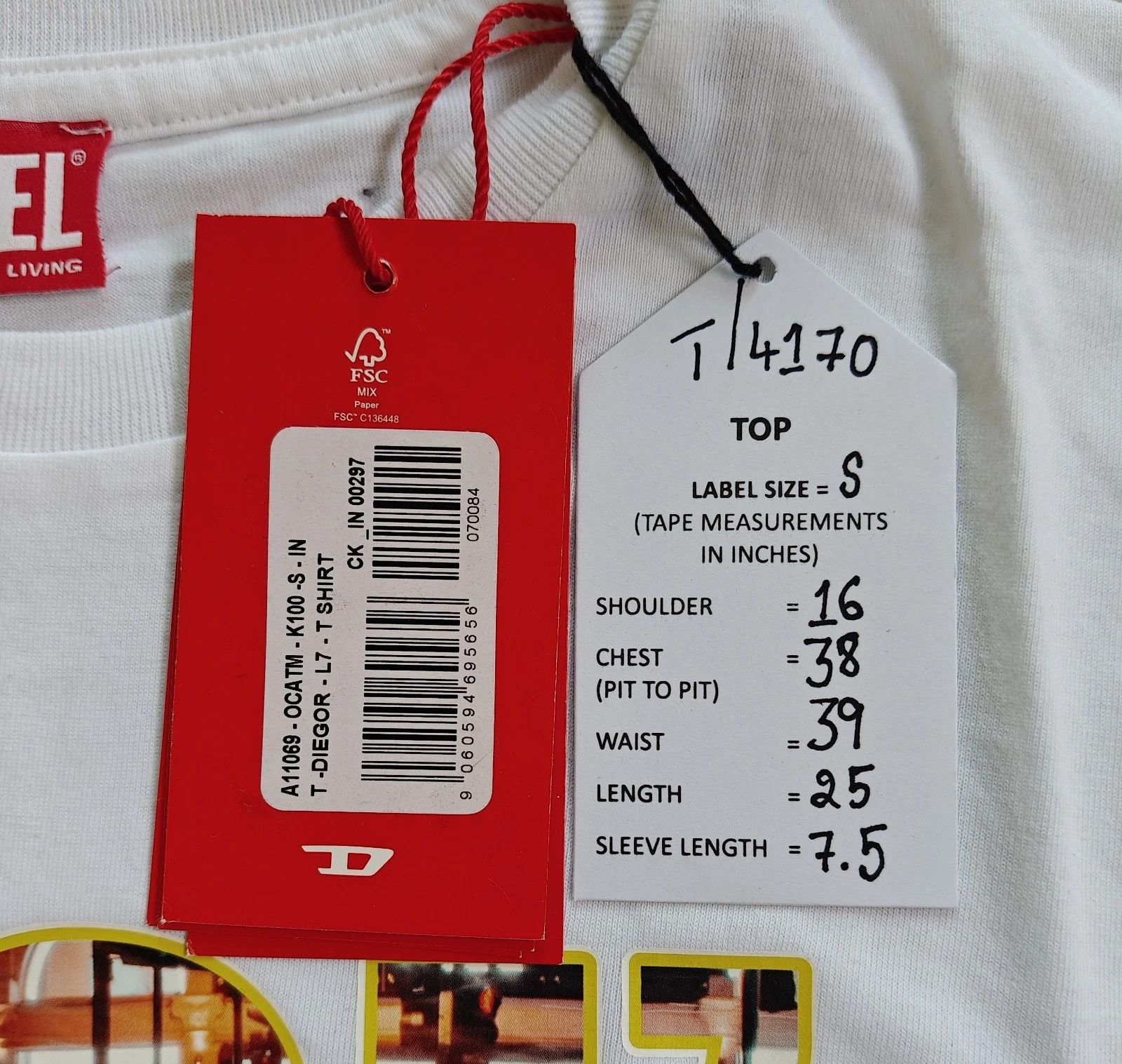 Diesel DIESEL White T-shirt with DSL 78 Denim print T 4170 Size US S / EU 44-46 / 1 - 5 Thumbnail