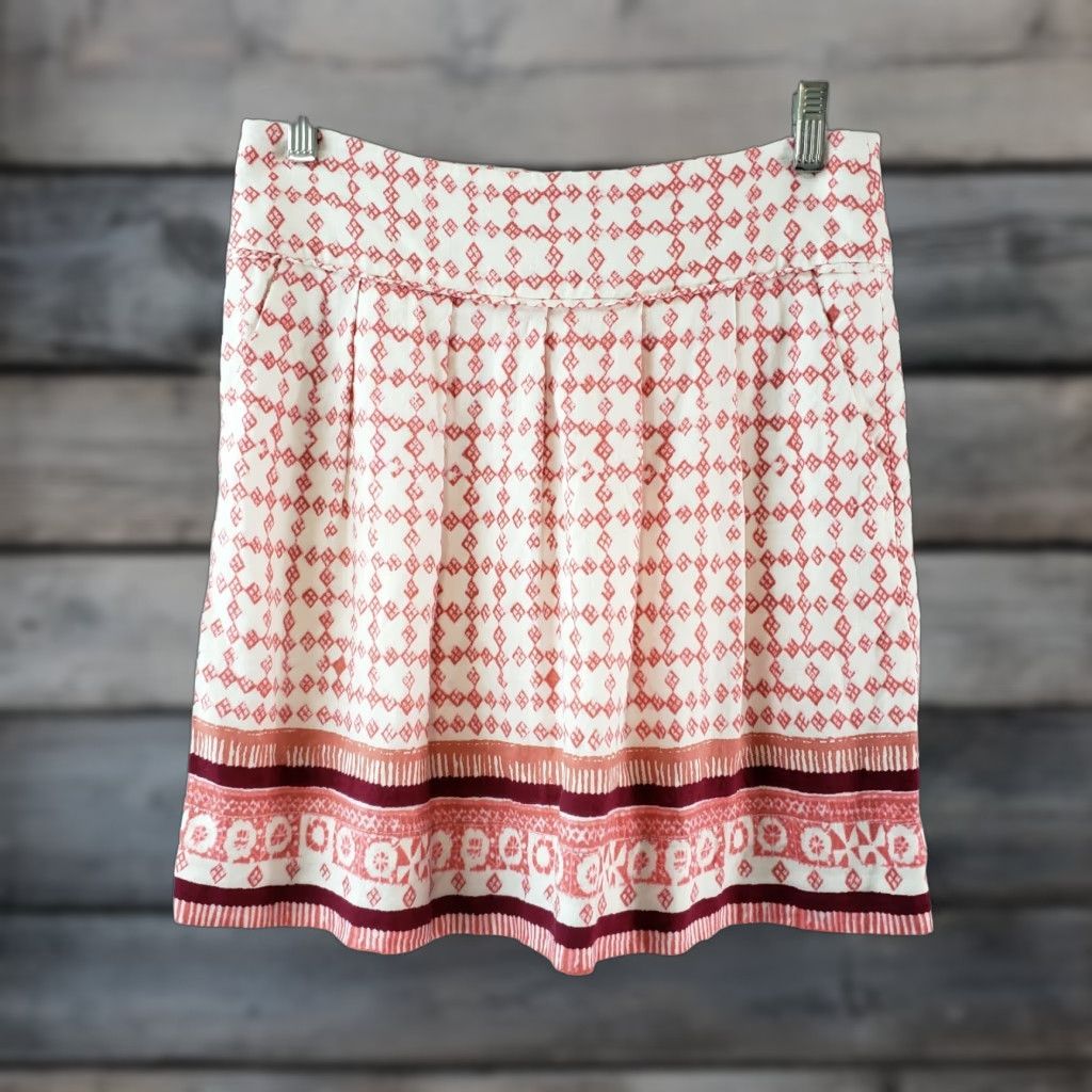 Loft Ann Taylor LOFT Womens Printed Skirt Sz 2 Pink White Pockets Linen Blend Zips Size 26" / US 2 / IT 38 - 1 Thumbnail