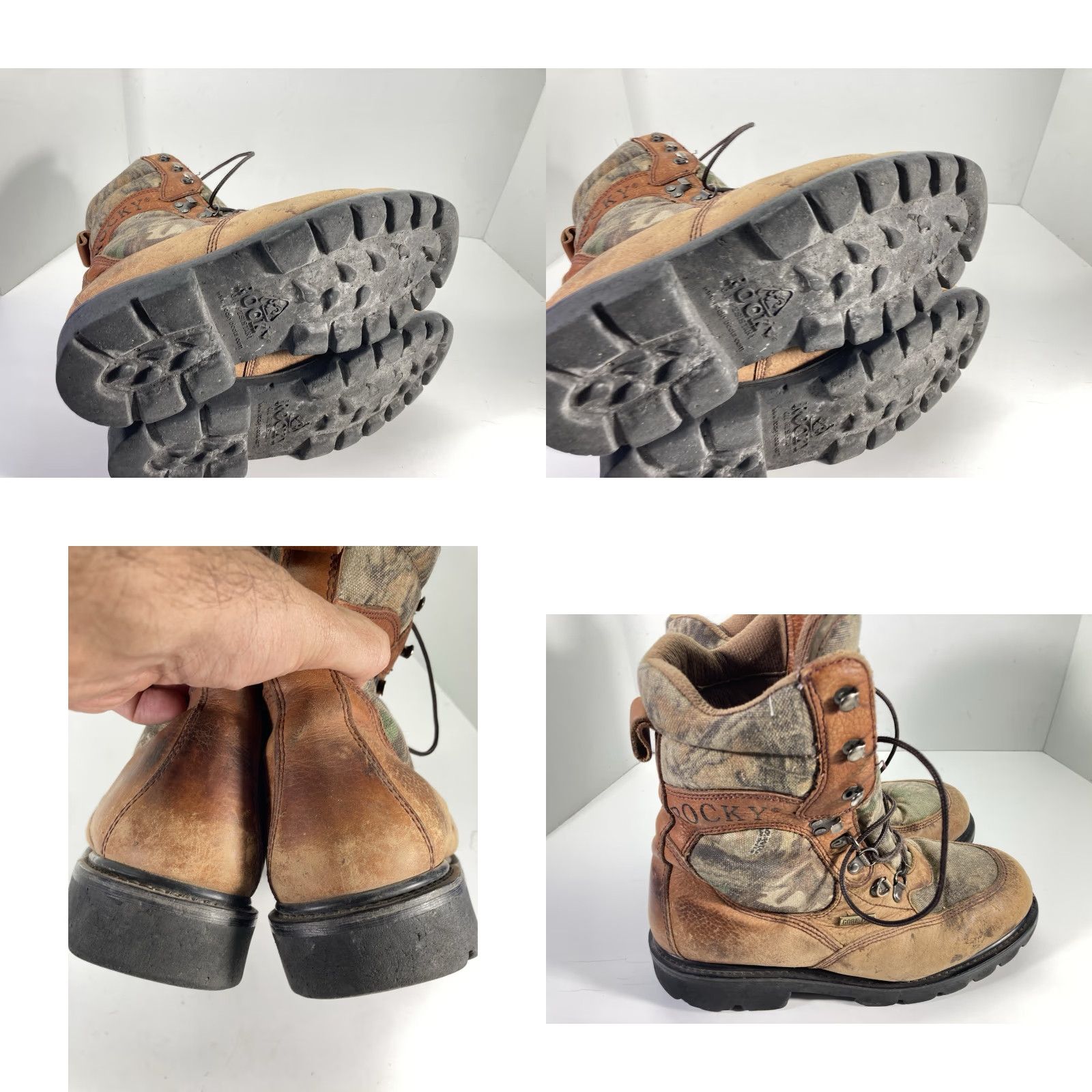 Vintage ROCKY Goretex Hunting Boots Men 10 M Brown Leather Lace Up Camouflage Leather Upper | Combat Style, Hunting Theme, Leather Outsole, US 10 Size US 10 / EU 43 - 9 Thumbnail