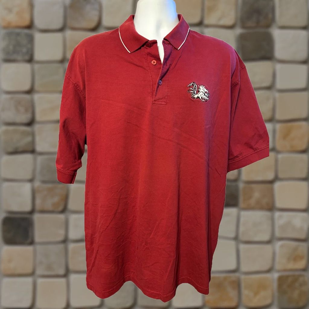 VINTAGE South Carolina Gamecocks Polo Shirt Men 2XL Short Sleeve Garnet Red Nike?