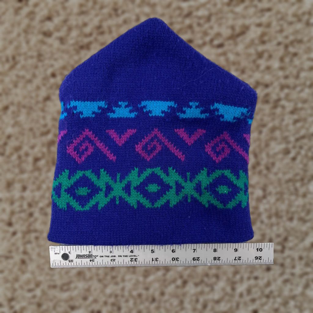 Vintage Beanie Adult One Size Blue Geometric Knit Acrylic Unbranded Unisex Modern Winter Hat Size ONE SIZE - 1 Thumbnail