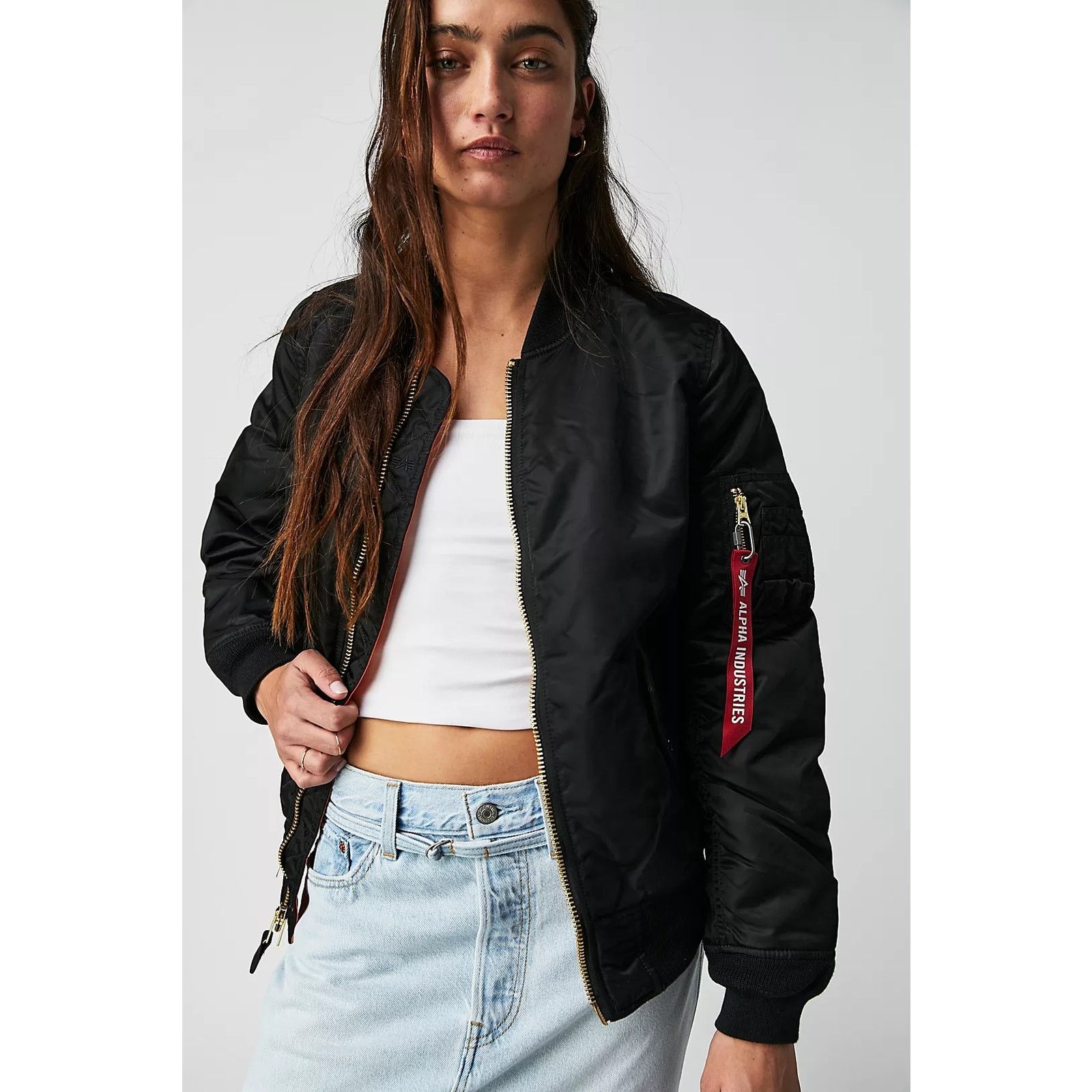 Alpha Industries × Free People New Bomber Jacket $200 SMALL Black Utility Size S / US 4 / IT 40 - 1 Thumbnail