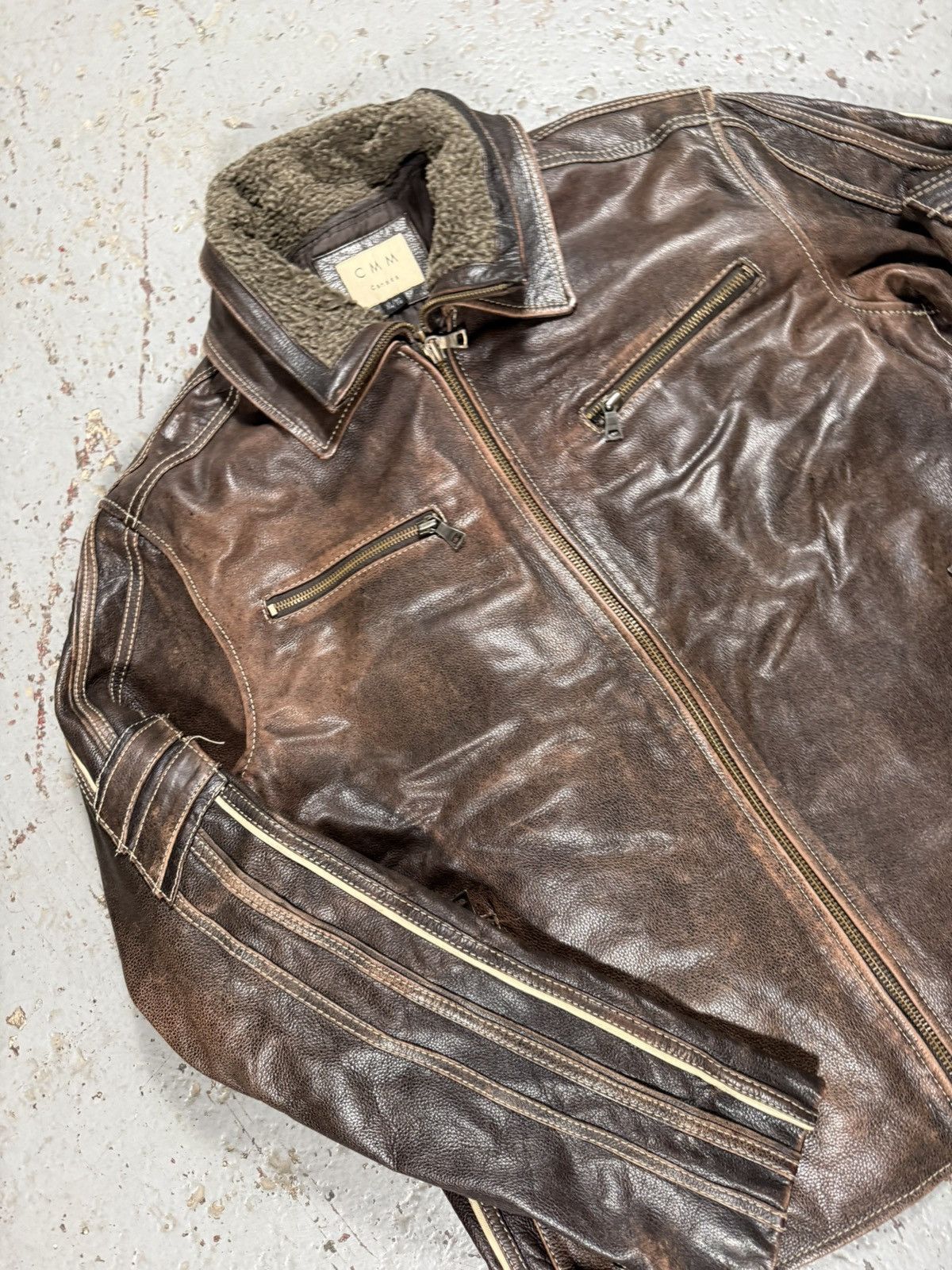 Other Vintage CMM Detachable Fur Collar Leather Faded Pinstripe Ja Size US XL / EU 56 / 4 - 5 Thumbnail