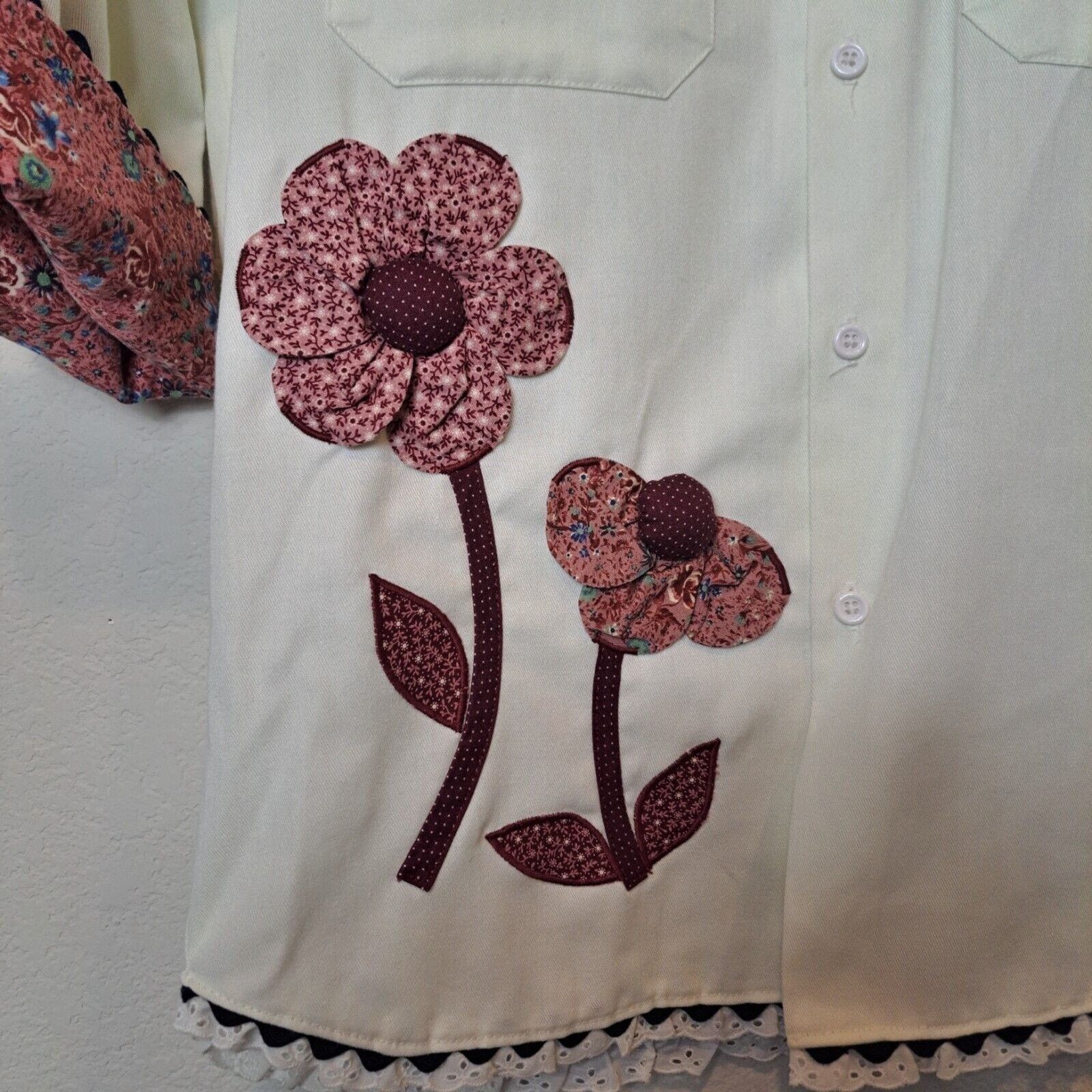 Other Vintage Eyelet Ruffle Patchwork Hippie Blouse Shirt Kitschy Size M / US 6-8 / IT 42-44 - 3 Thumbnail