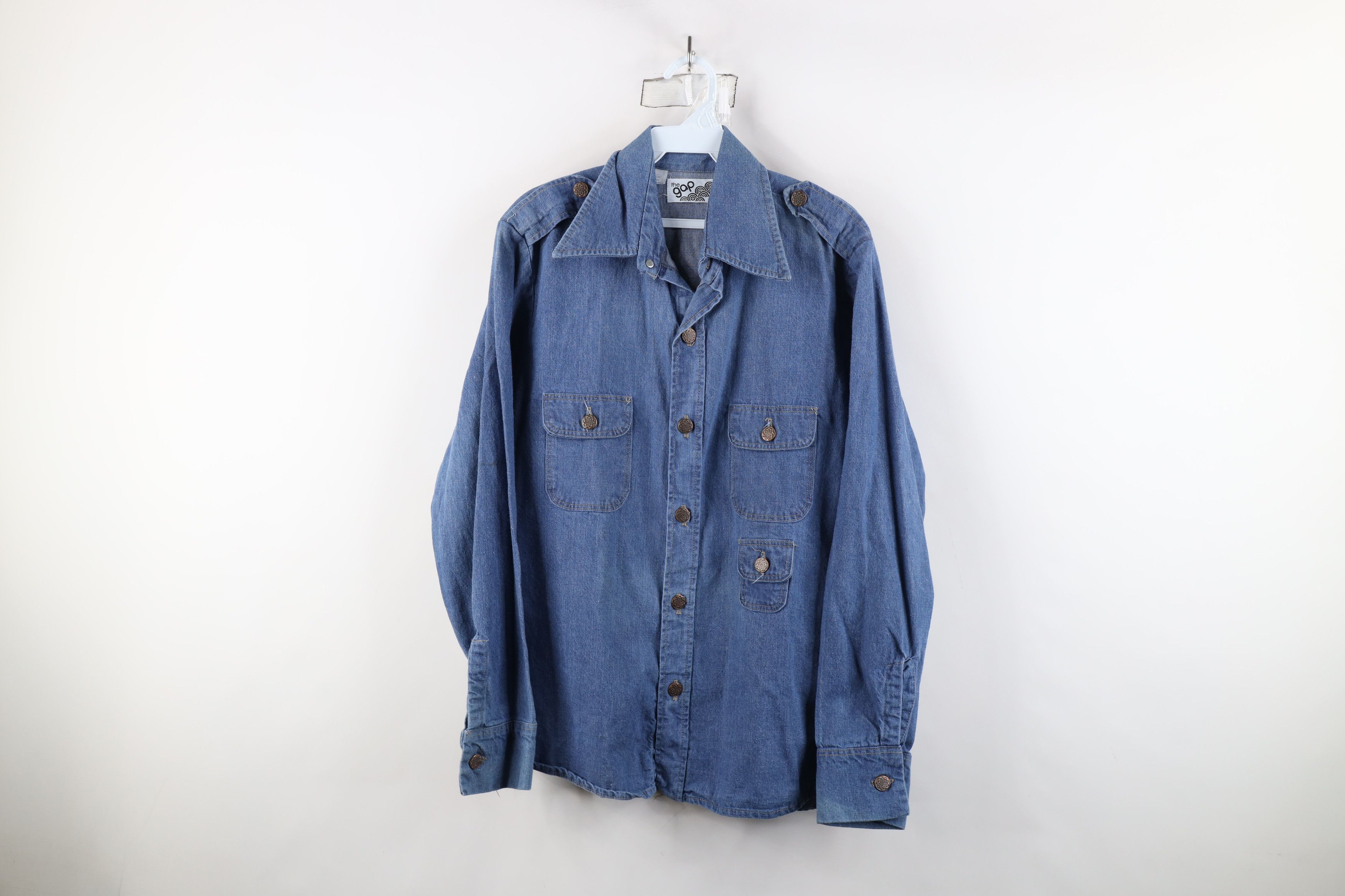 Gap × Vintage Vintage 70s The Gap Safari Bush Military Denim Button Shirt Size US M / EU 48-50 / 2 - 1 Thumbnail