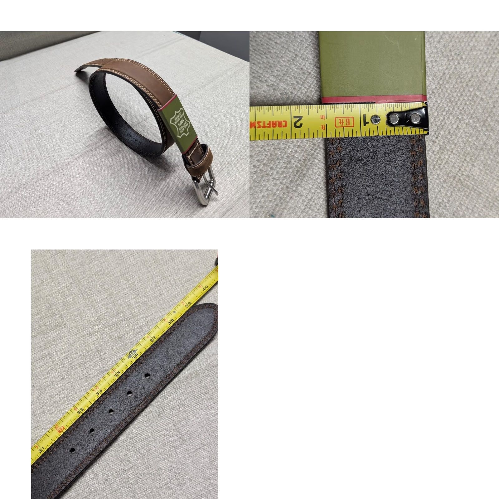Vintage VINTAGE Cowhide full grain Leather belt 34 brown Men 1-1/2" Dress Work Belt XS Size 34 - 8 Thumbnail