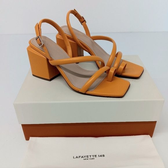 Lafayette 148 LAFAYETTE 148 Yellow Calfskin Leather Heeled City Sandals 38 Size US 8 / IT 38 - 1 Thumbnail