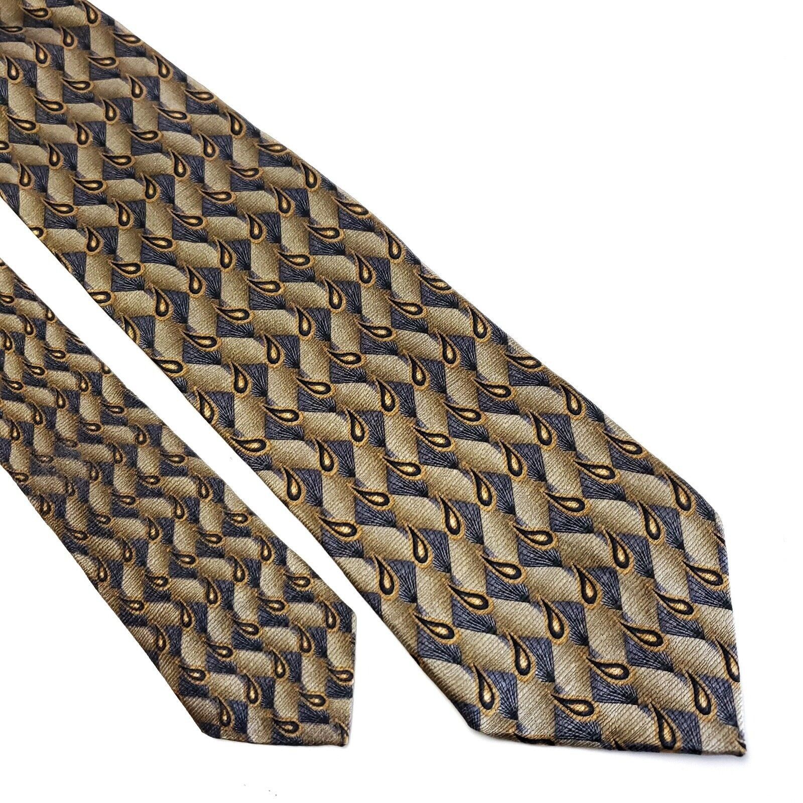 Designer JZ Richards Tan Gray Paisley Geometric Print Silk Tie Size ONE SIZE - 1 Thumbnail