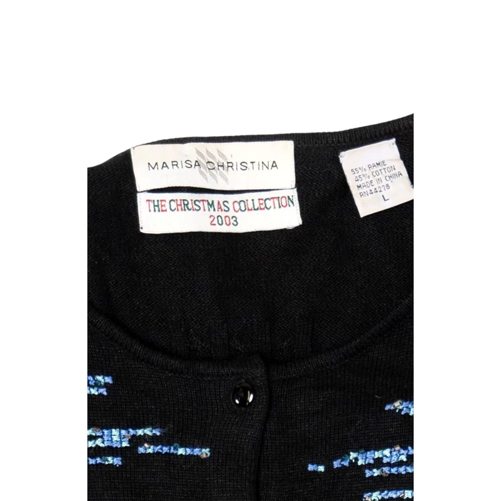 Vintage VINTAGE Marisa Christina Cardigan Women's Cross Stitch Landscape Ugly Christmas 2000s Black Large Ramie Cotton 2003 Mens? Size ONE SIZE - 3 Thumbnail
